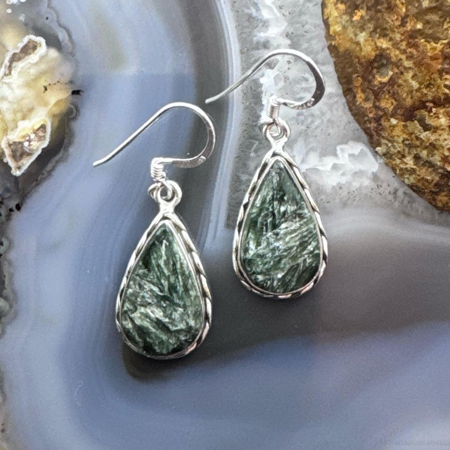 Sterling Silver Southwestern Style Teardrop Serpentine Dangle Earrings For Women