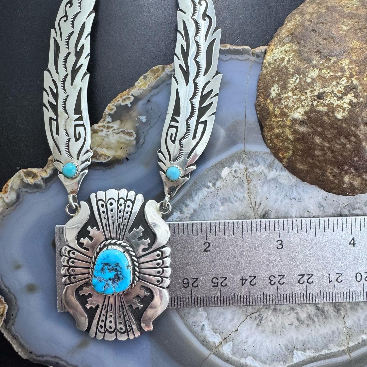 Tommy & Rosita Singer Sterling Silver Overlay Pendant w/Turquoise Necklace For Women