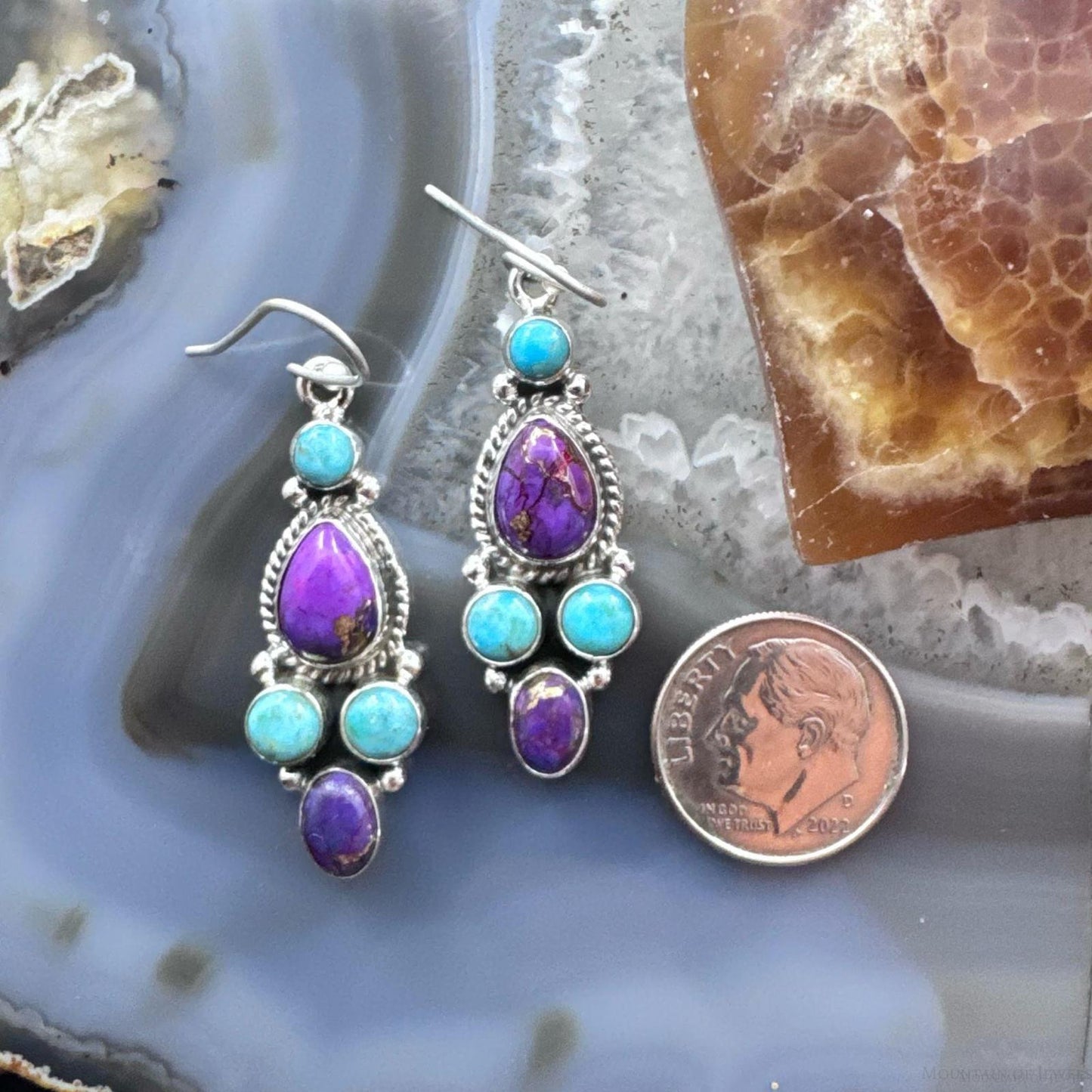 Sterling Silver Southwestern Style Multistone Cluster Dangle Earrings For Women #10