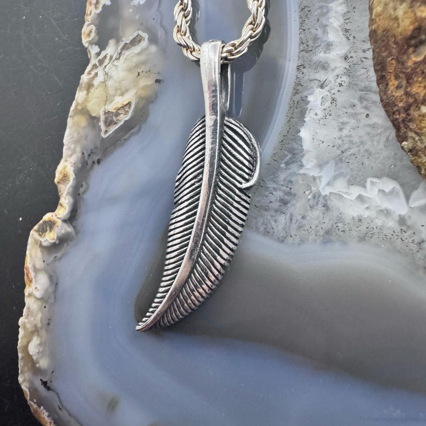 Sterling Silver Southwestern Style Engraved Feather Unisex Pendant