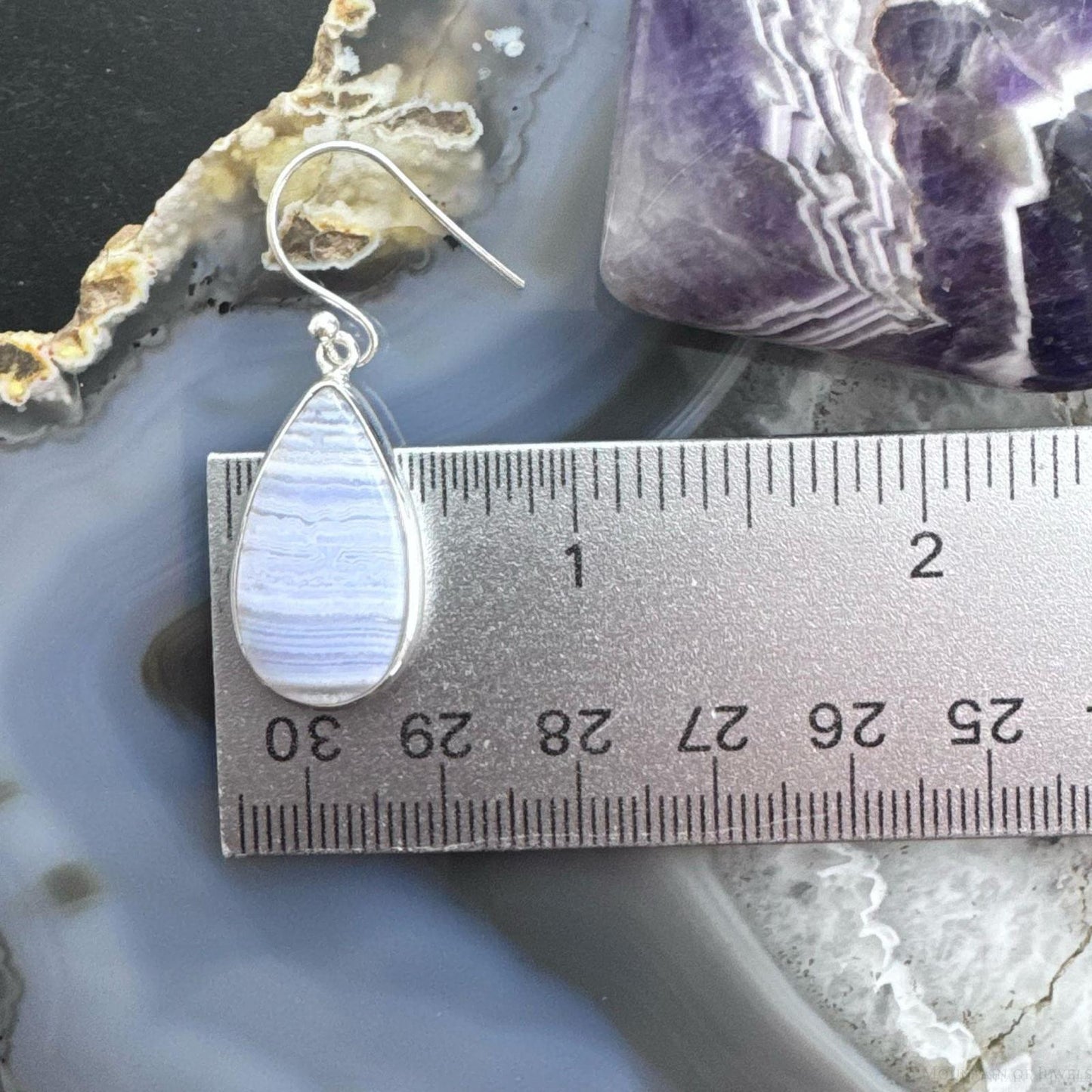 Sterling Silver Southwestern Style Teardrop Blue Lace Agate Dangle Earrings For Women