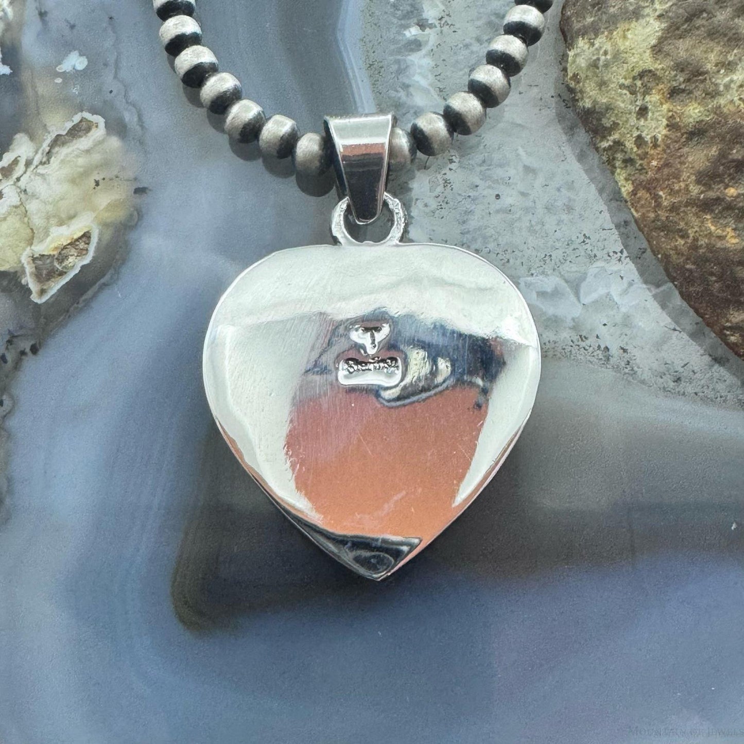 Native American Sterling Silver Wild Horse Decorated Heart Pendant For Women