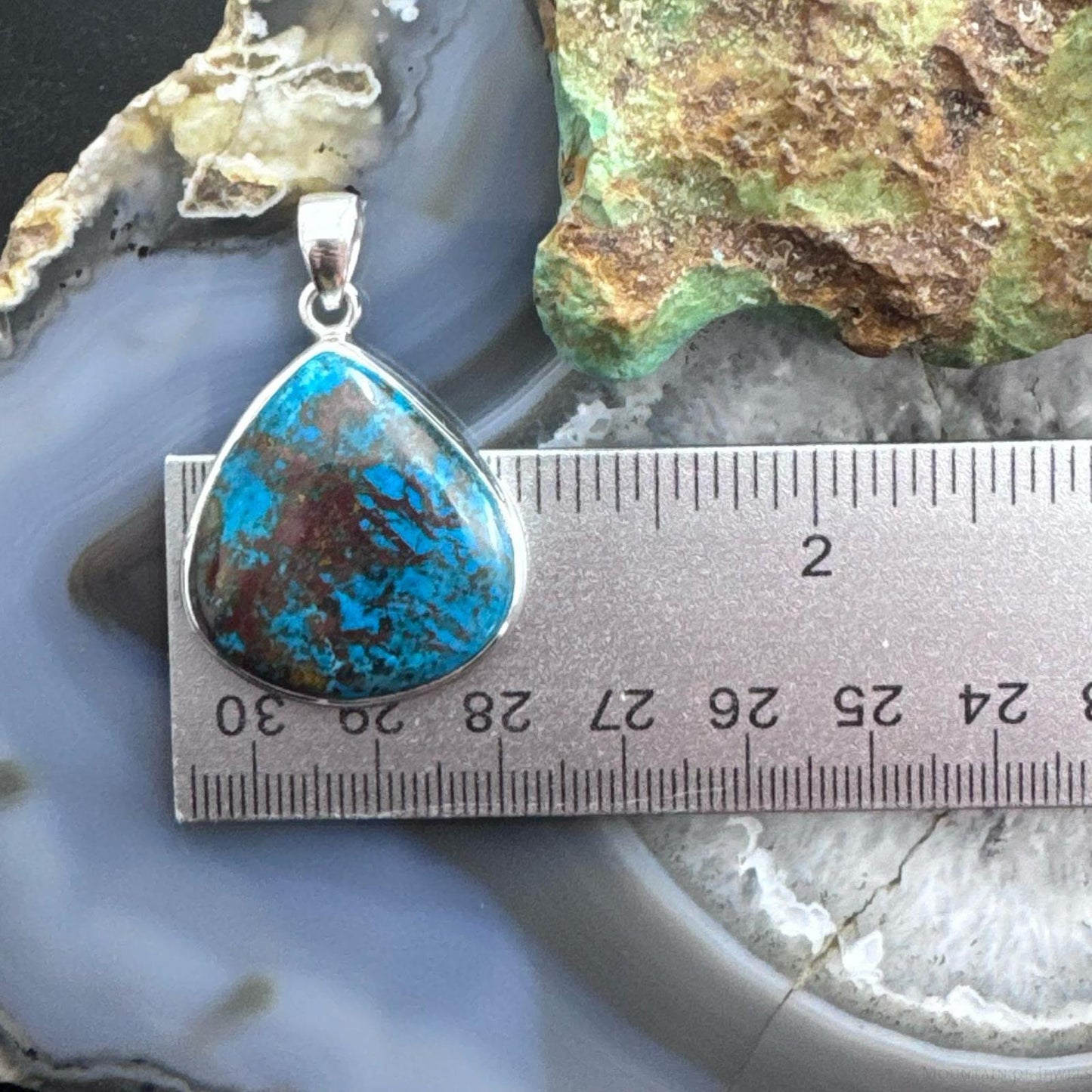 Sterling Silver Southwestern Style Wide Teardrop Chrysocolla Pendant For Women
