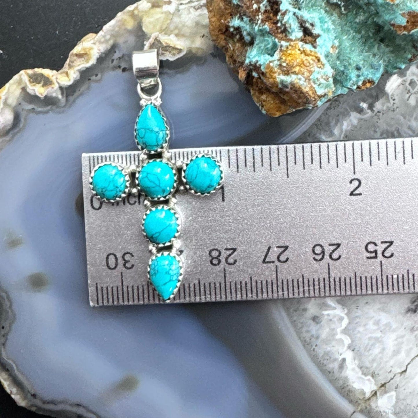 Sterling Silver Southwestern Style Blue Howlite Cross Pendant For Women #1