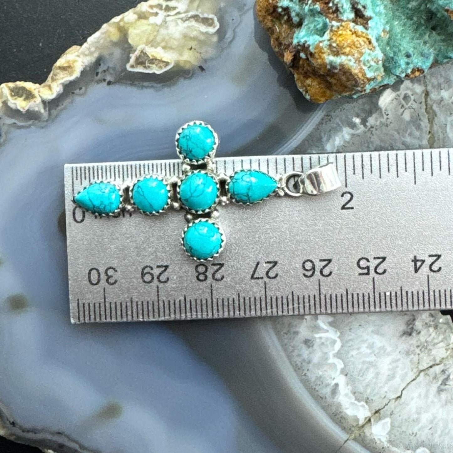 Sterling Silver Southwestern Style Blue Howlite Cross Pendant For Women #1