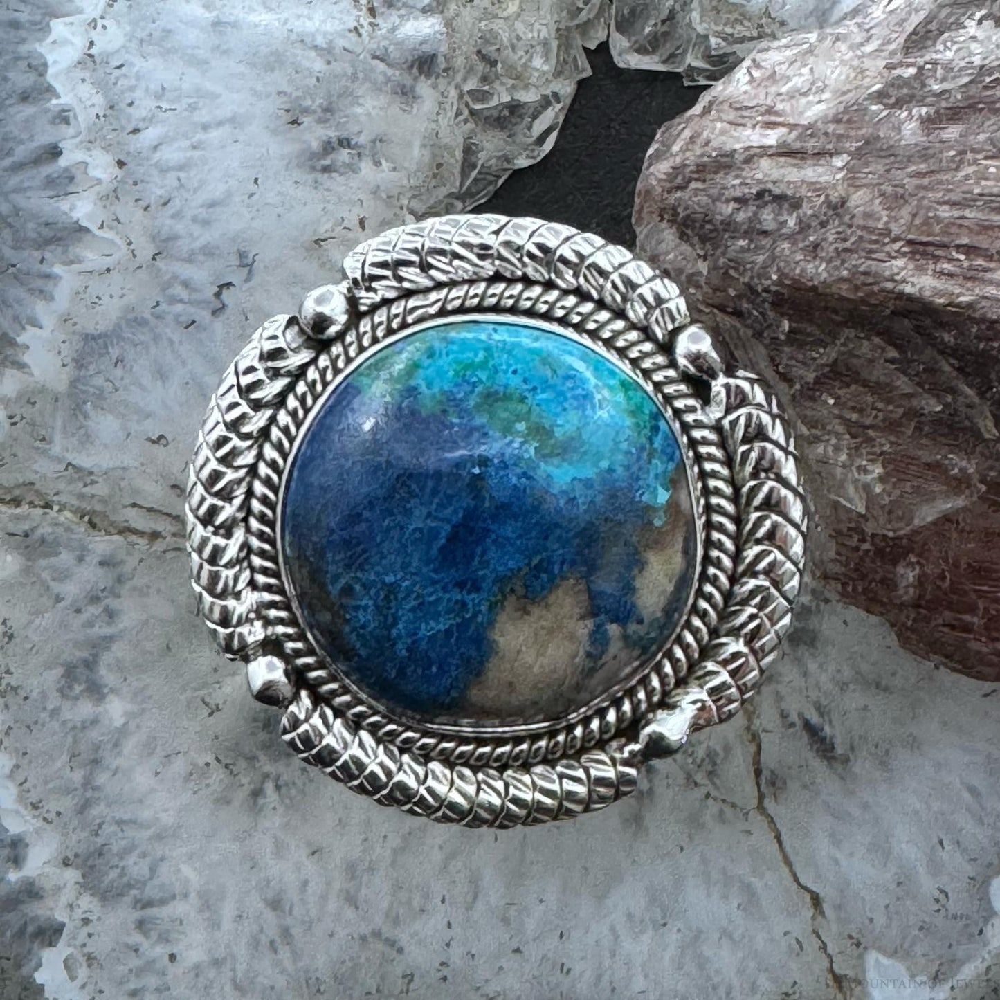 Sterling Silver Southwestern Style Chrysocolla Decorated Ring Size 8.75 For Women