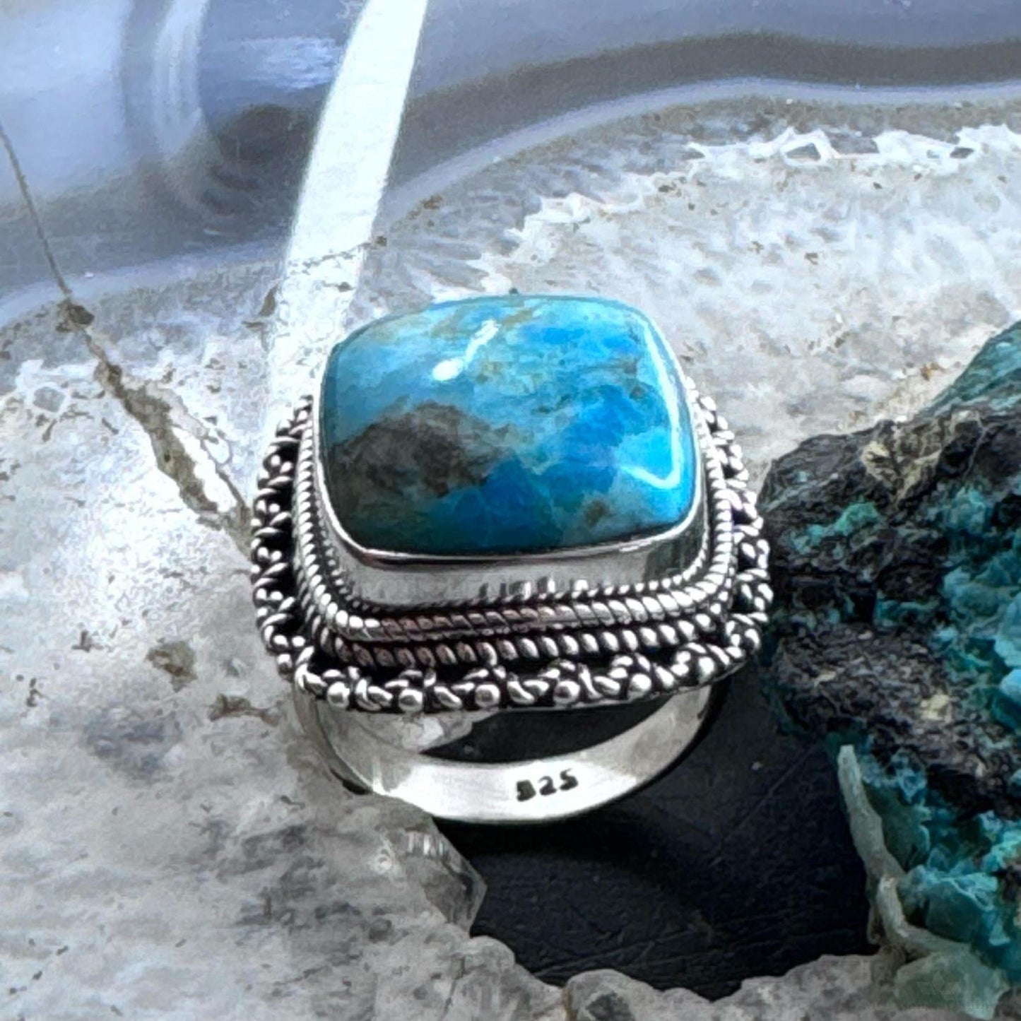 Sterling Silver Southwestern Style Turquoise Bar Ring Size 7 For Women