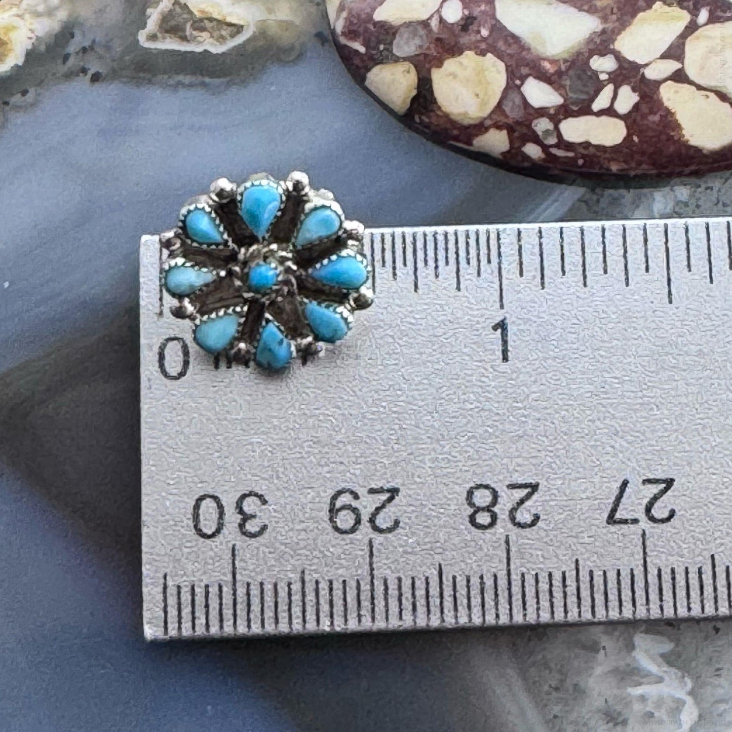 Native American Sterling Silver Turquoise Cluster Stud Earrings For Women #1