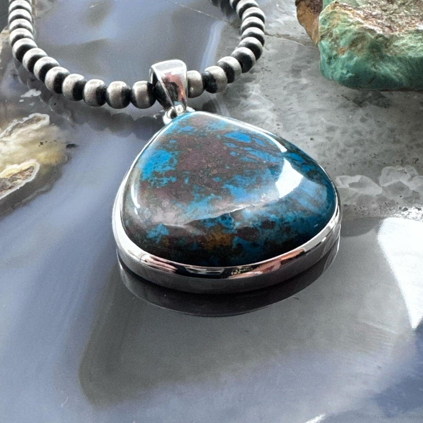Sterling Silver Southwestern Style Wide Teardrop Chrysocolla Pendant For Women