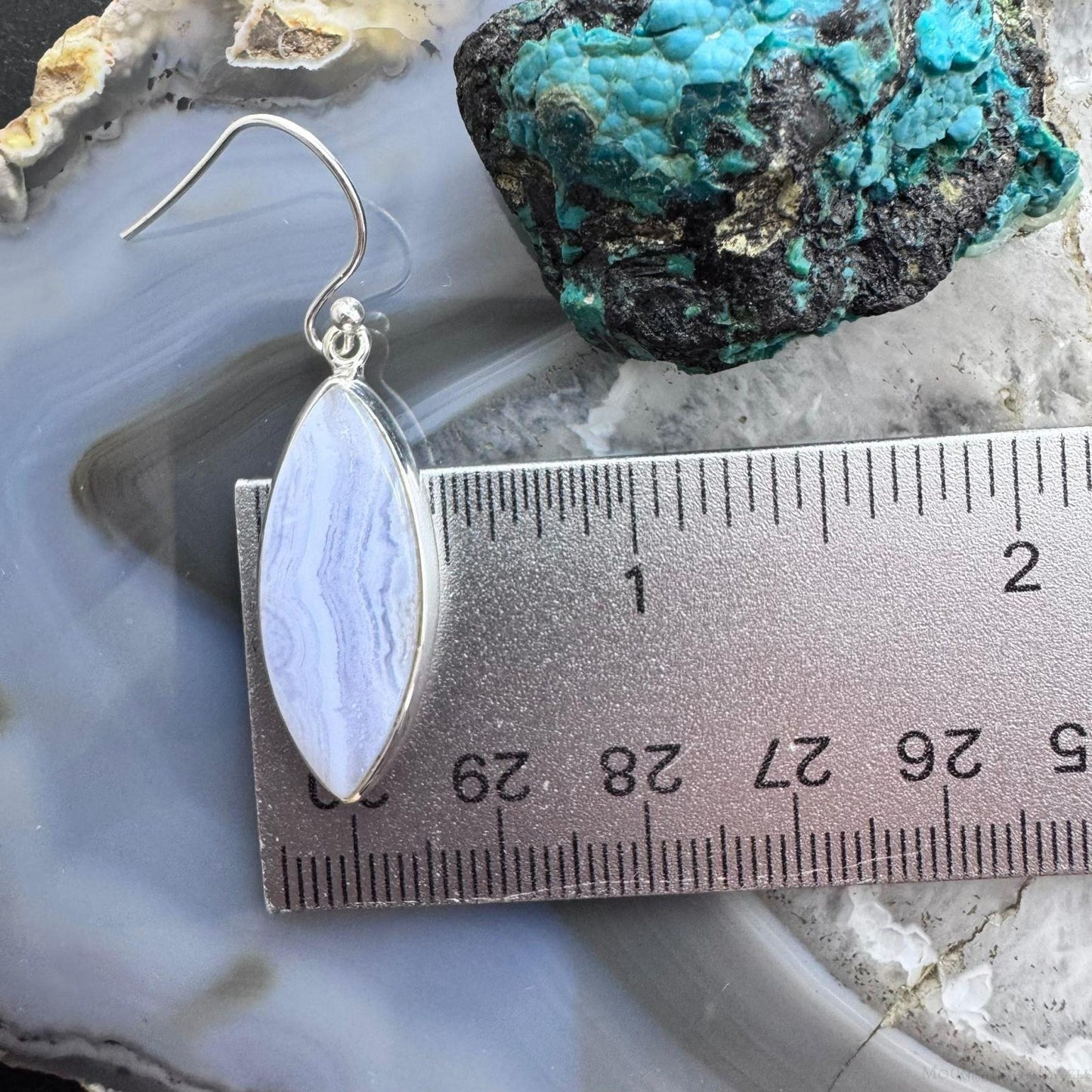 Sterling Silver Southwestern Style Marquise Blue Lace Agate Dangle Earrings For Women