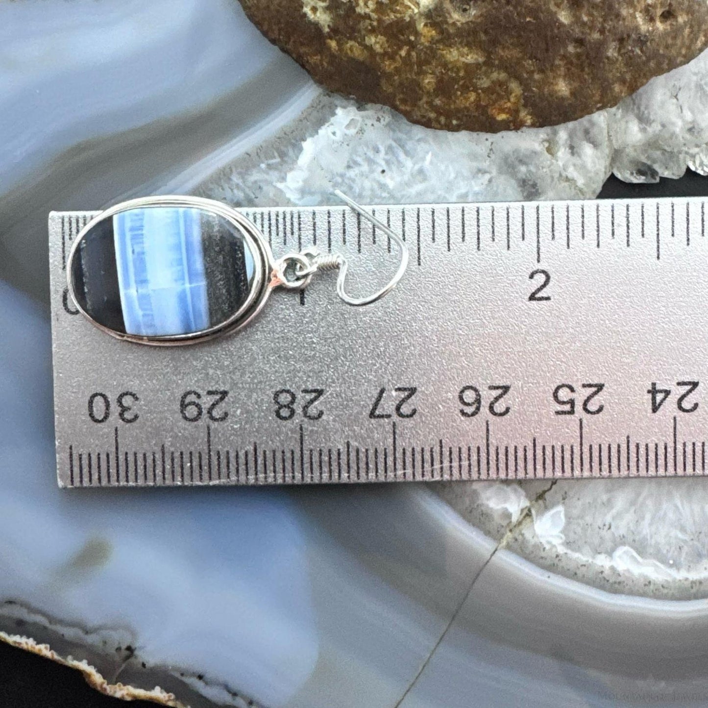 Sterling Silver Southwestern Style Oval Blue Opal Dangle Earrings For Women