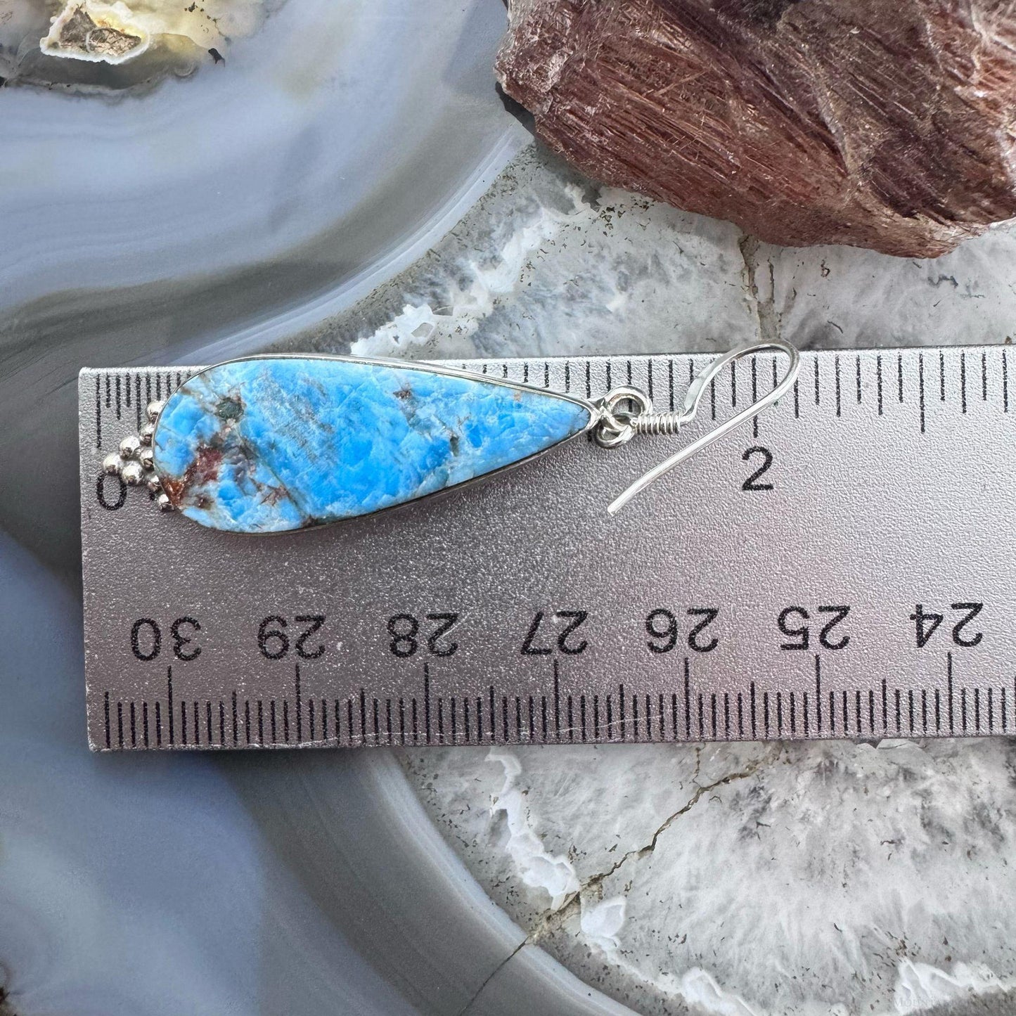 Sterling Silver  Southwestern Style Elongated Teardrop Apatite Dangle Earrings For Women