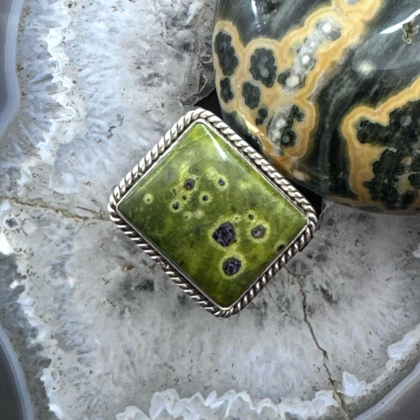 Sterling Silver Southwestern Style Square Atlantisite Ring Size 11 For Women