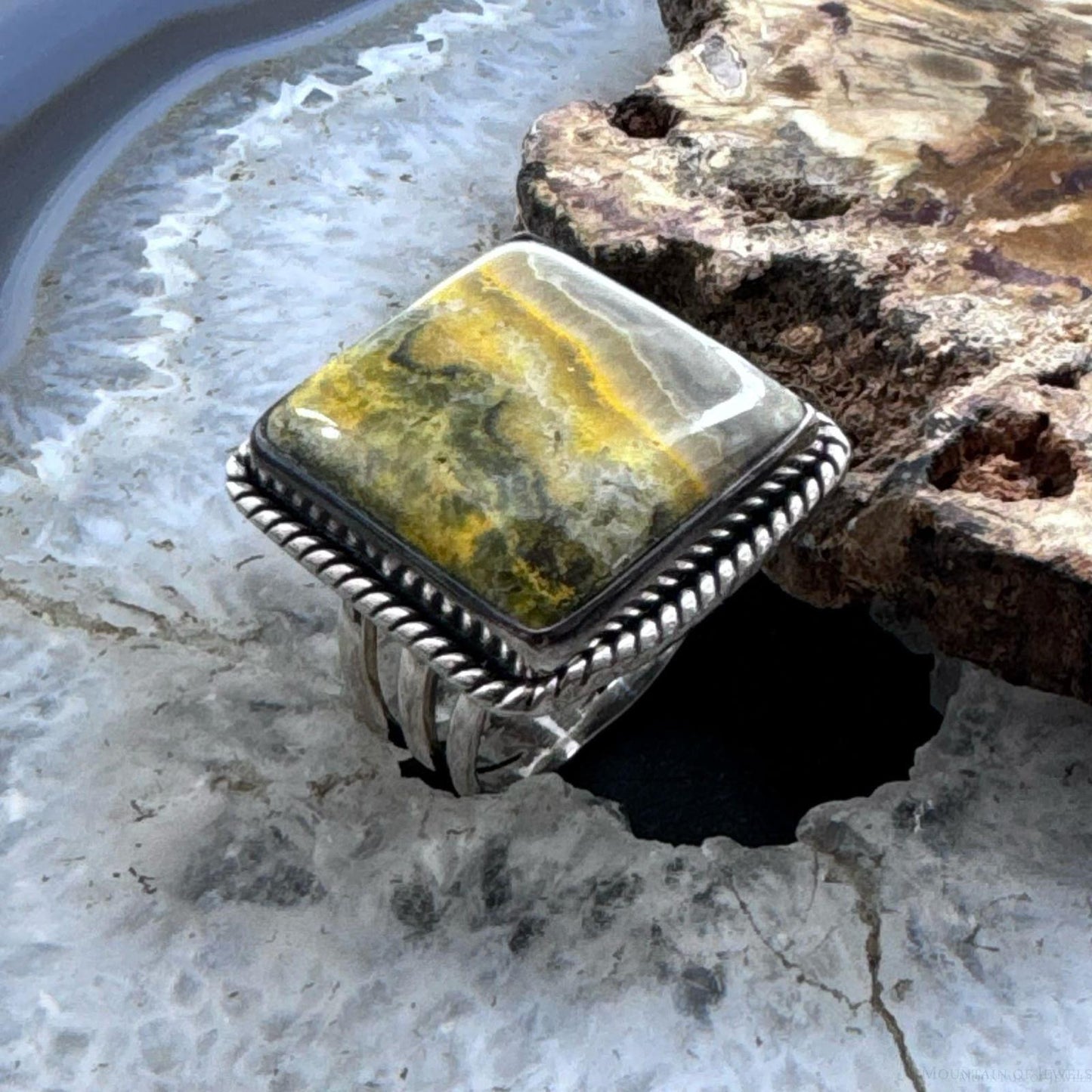 Sterling Silver Southwestern Style Bumblebee Jasper Bar Ring Size 7 For Women