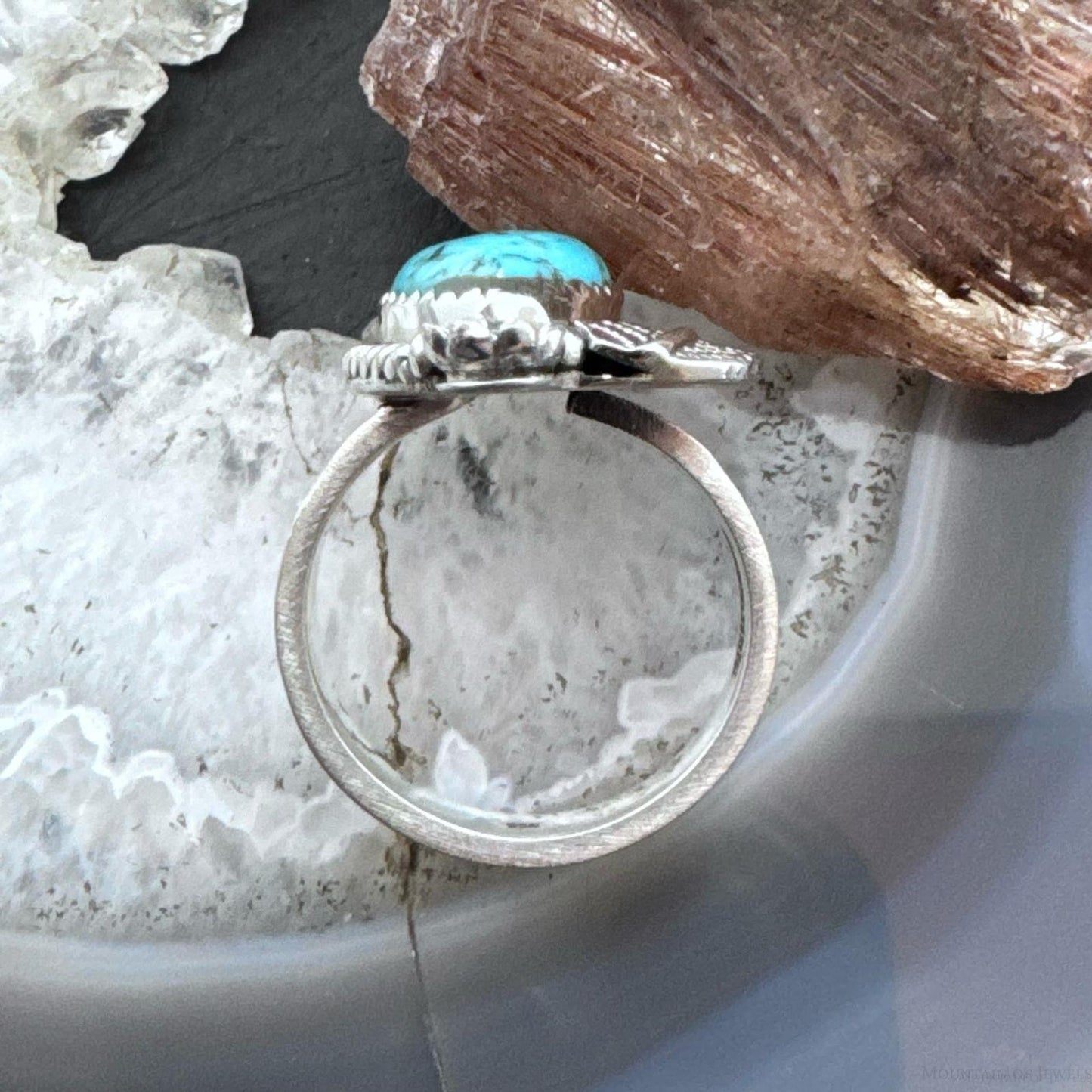 Sterling Silver Southwestern Style Teardrop Turquoise Decorated Adjustable Ring For Women