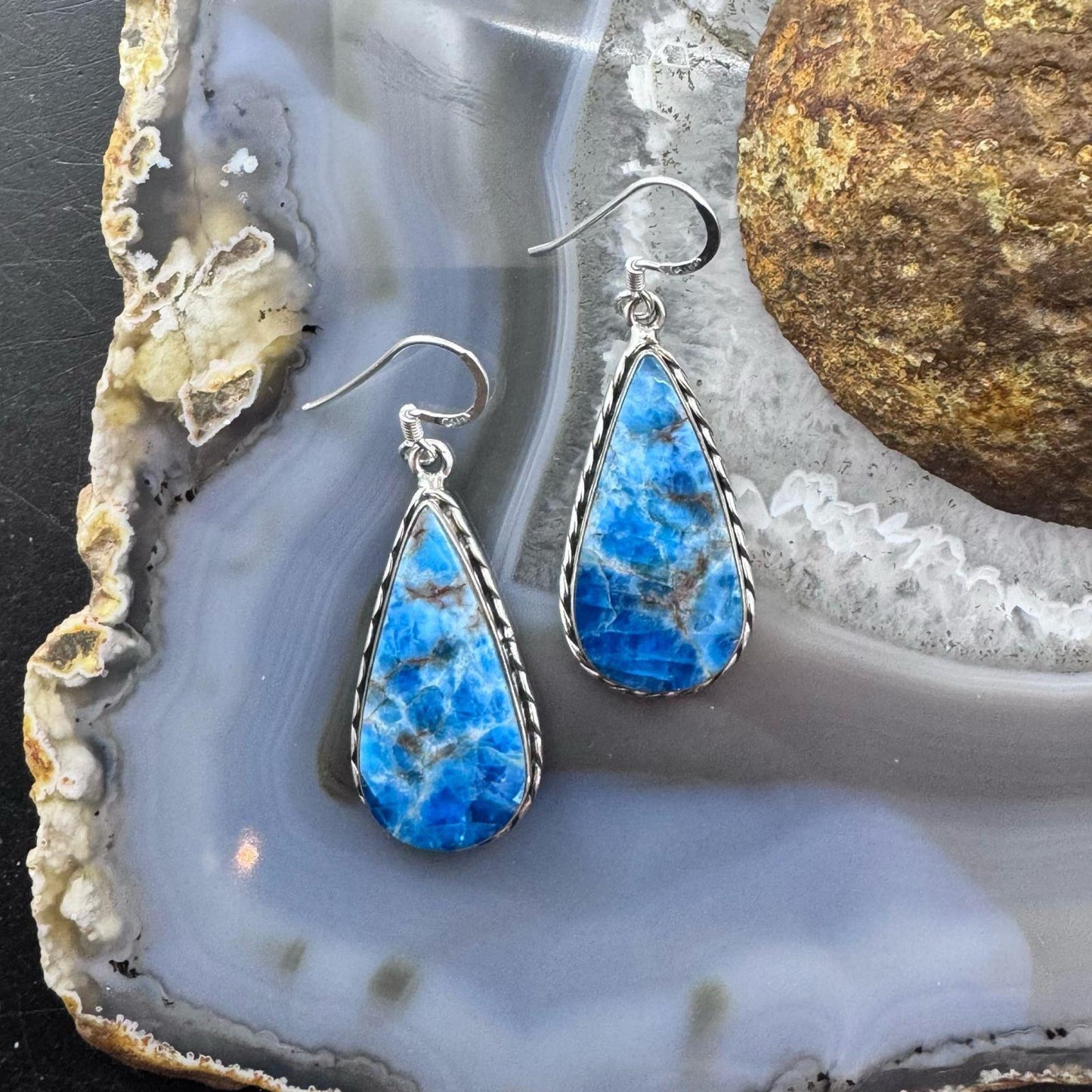 Sterling Silver Southwestern Style Apatite Teardrop Dangle Earrings For Women