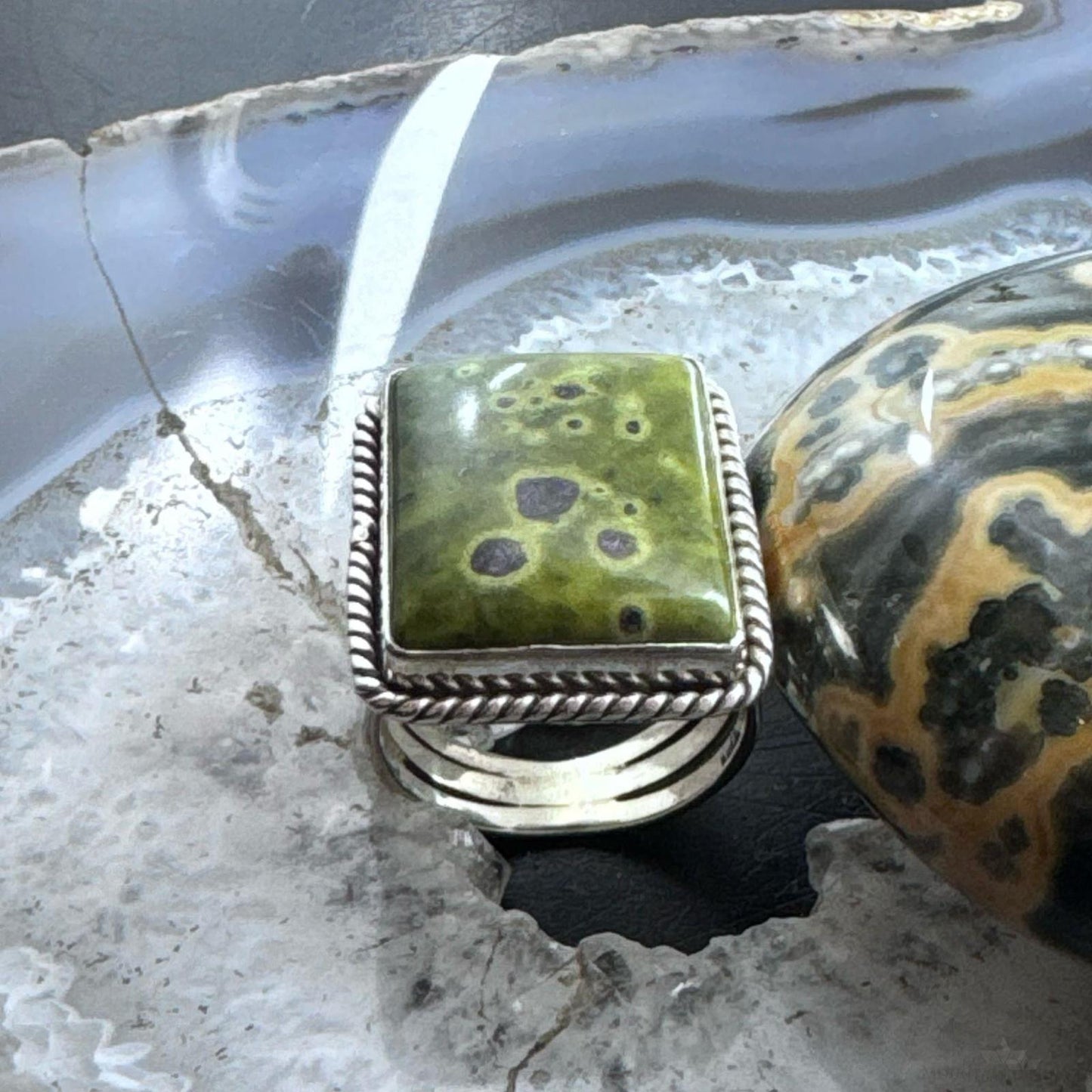 Sterling Silver Southwestern Style Square Atlantisite Ring Size 11 For Women