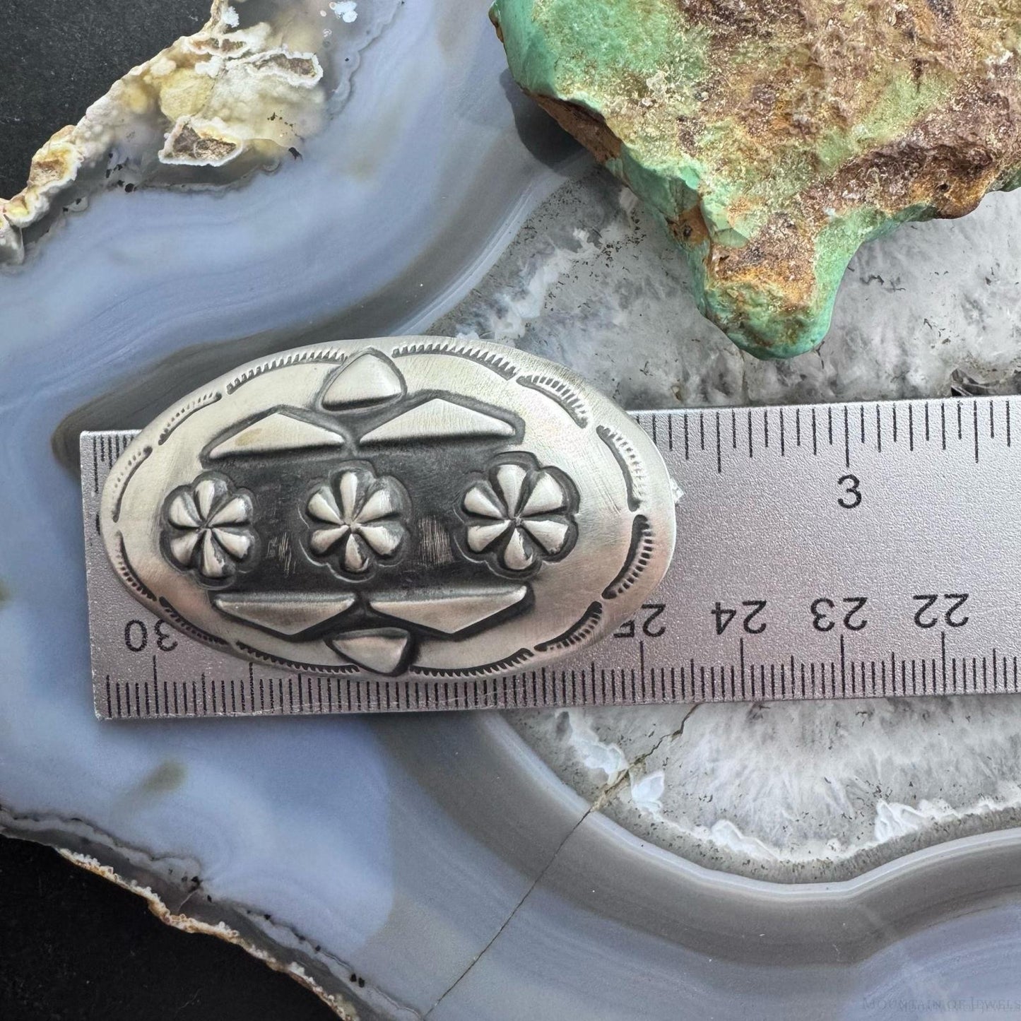 Leander Tahe Native American Sterling Silver Large Oval Repousse Post Earrings For Women