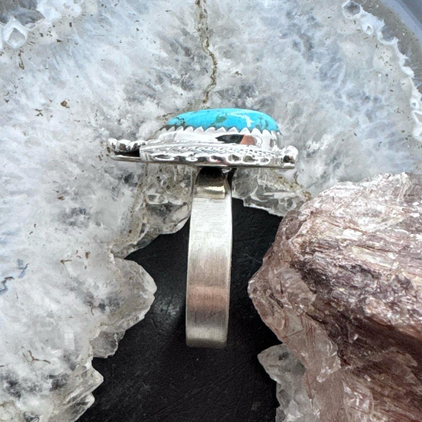 Sterling Silver Southwestern Style Teardrop Turquoise Decorated Adjustable Ring For Women