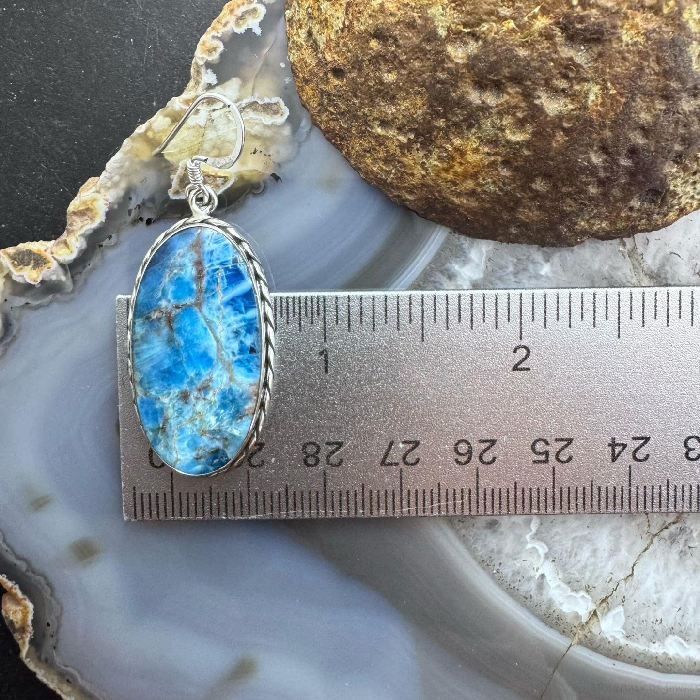 Sterling Silver Southwestern Style Oval Apatite Dangle Earrings For Women