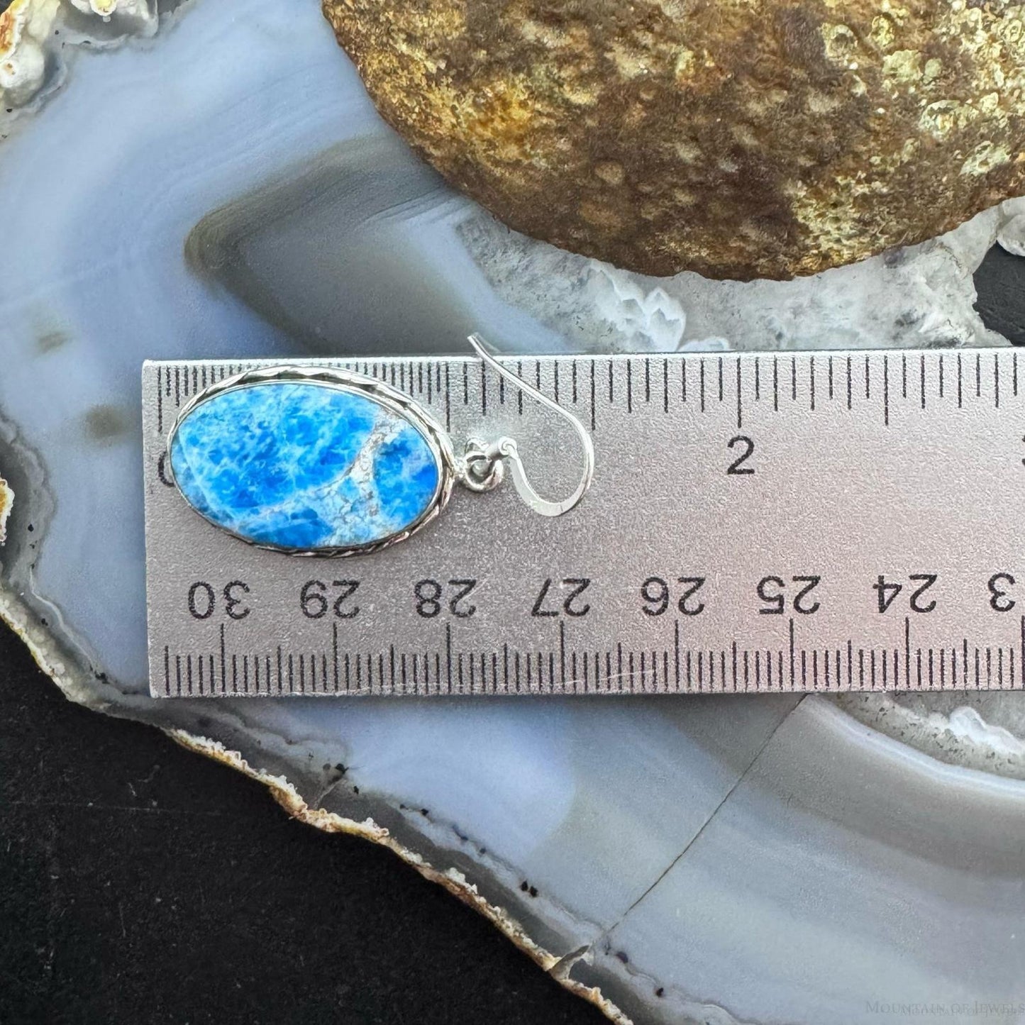 Sterling Silver Southwestern Style Oval Apatite Dangle Earrings For Women