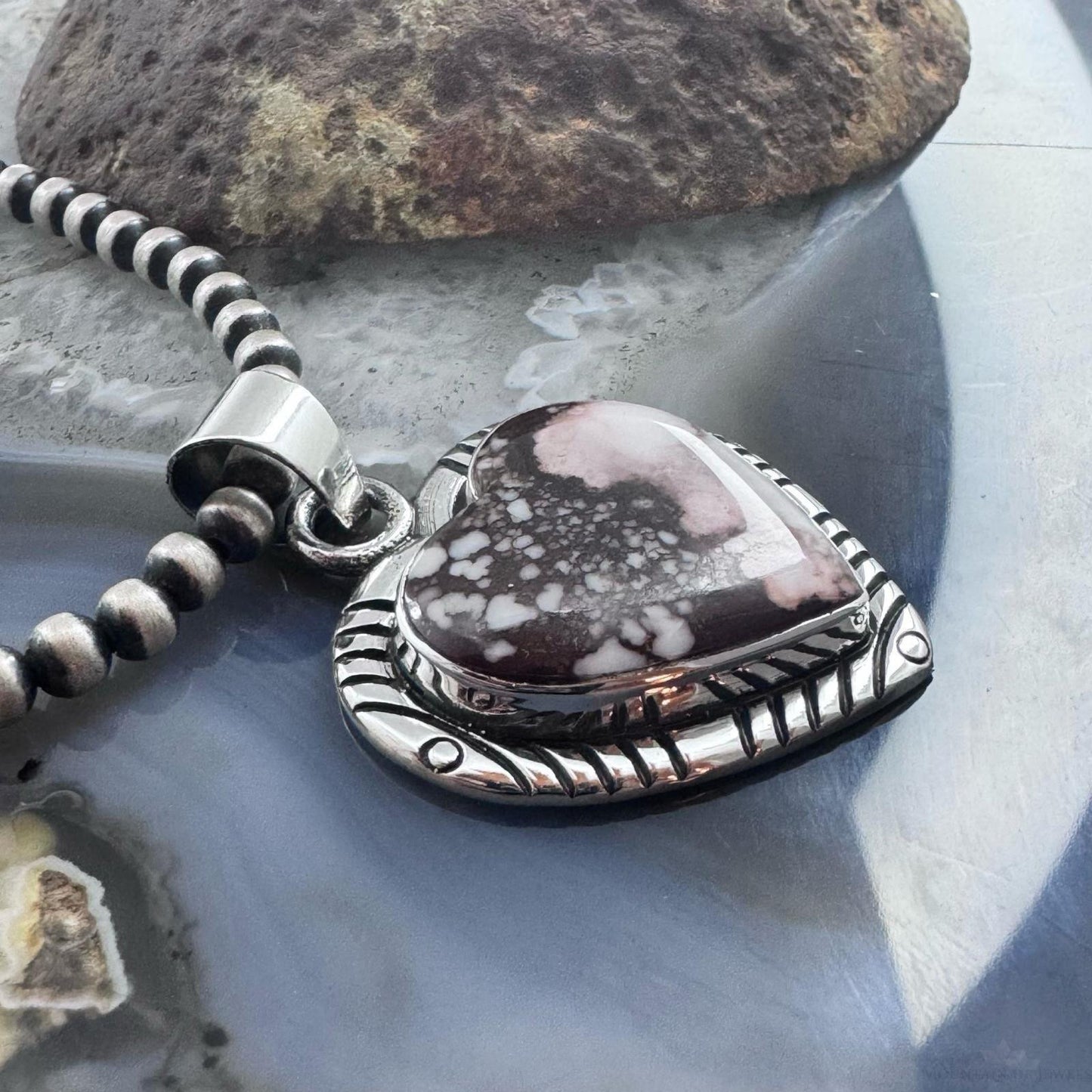 Native American Sterling Silver Wild Horse Decorated Heart Pendant For Women