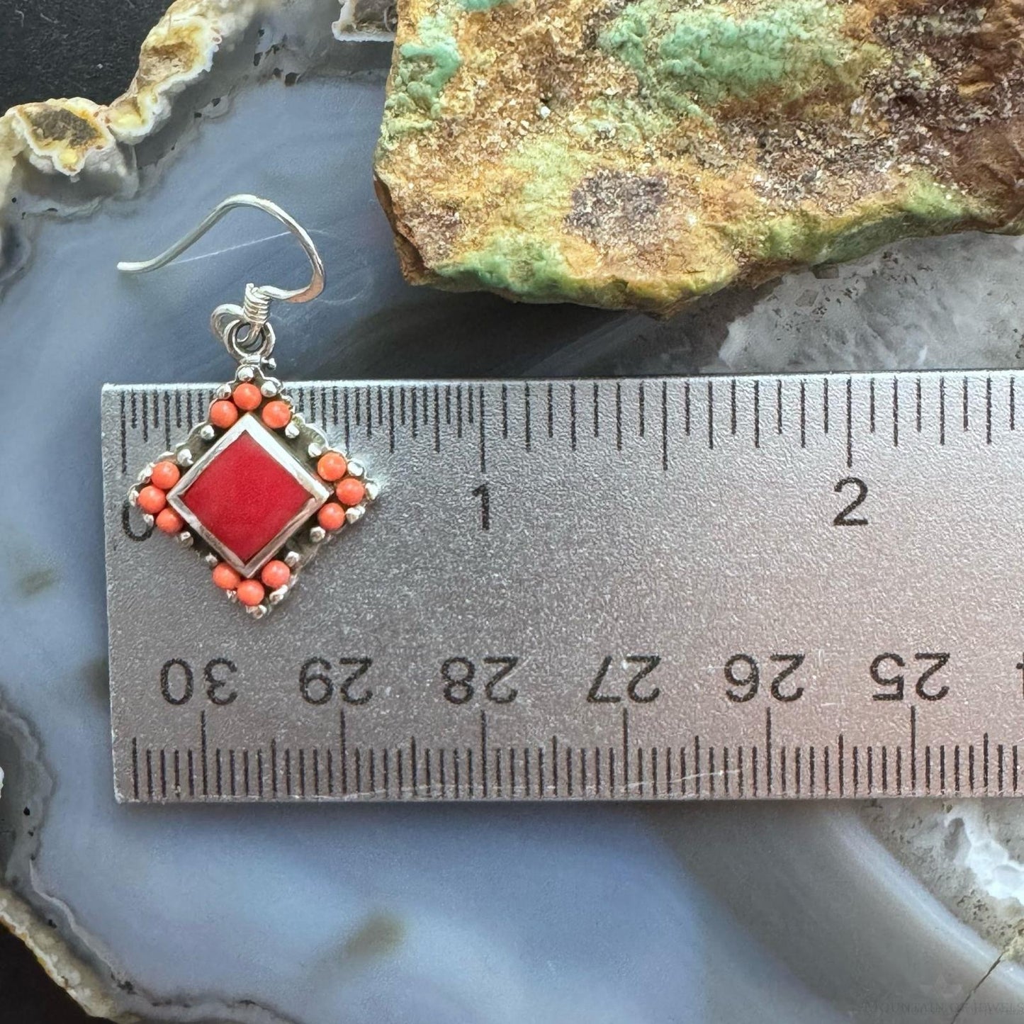 Sterling Silver Southwestern Style Red Gemstone Tiny Dangle Earrings For Women