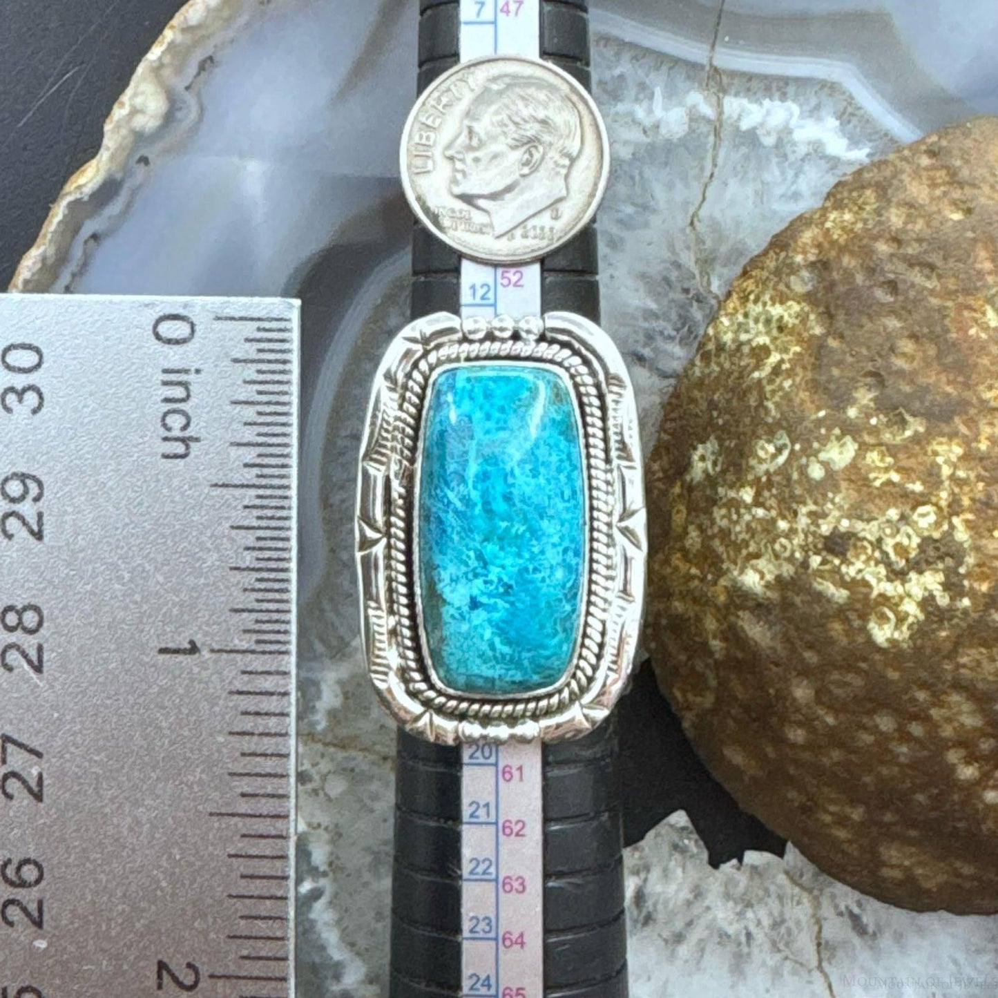 Sterling Silver Southwestern Style Chrysocolla Decorated Bar Ring Size 8 For Women