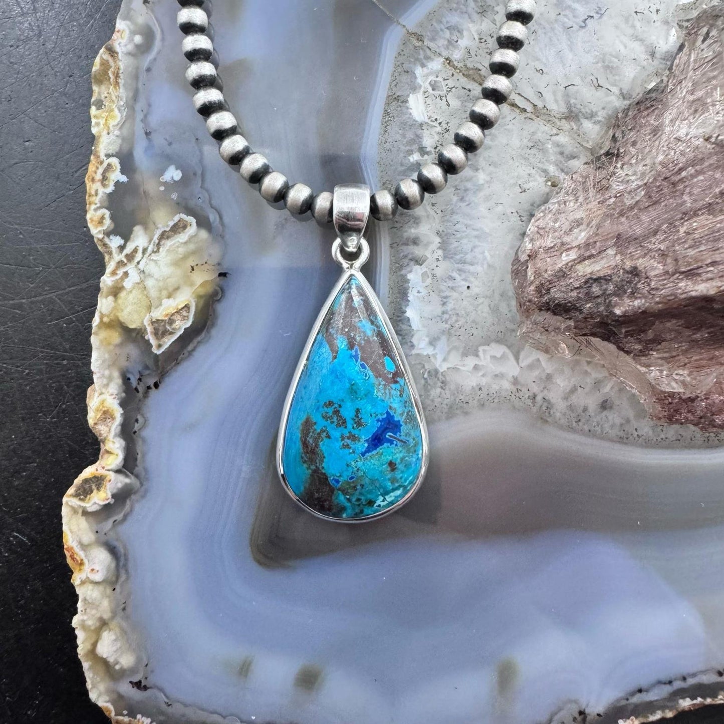 Sterling Silver Southwestern Style Teardrop Chrysocolla Pendant For Women