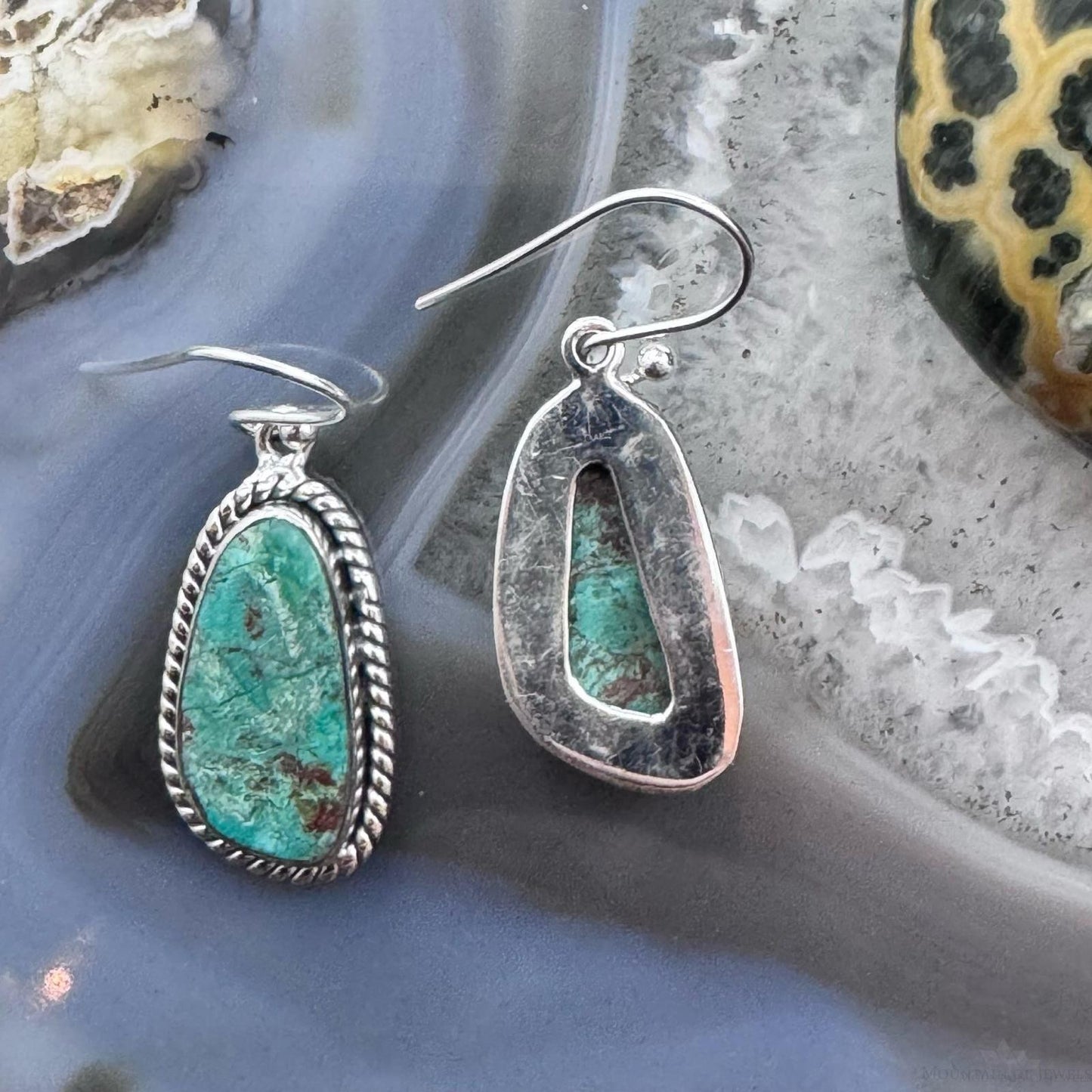 Sterling Silver Southwestern Style Green Shattuckite Dangle Earrings For Women