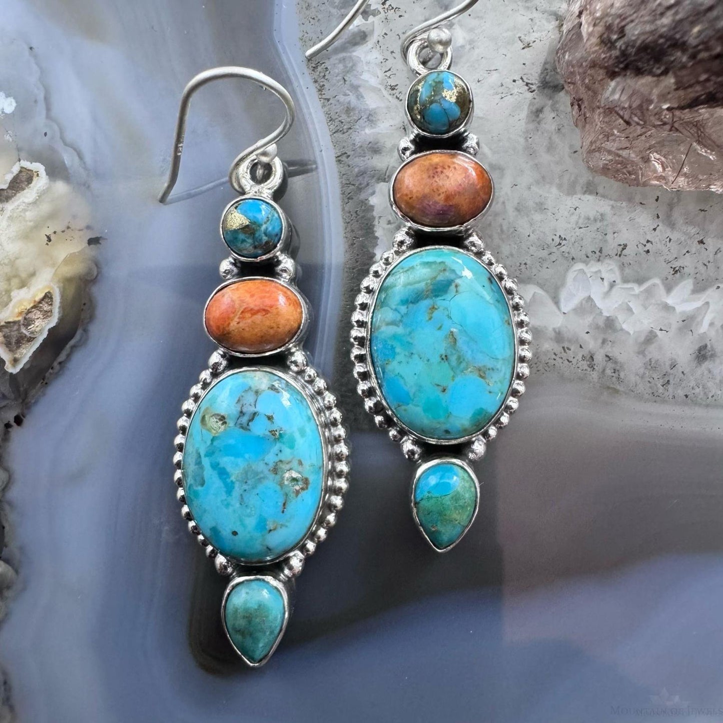 Sterling Southwestern Style Multistone Cluster Dangle Earrings For Women #6