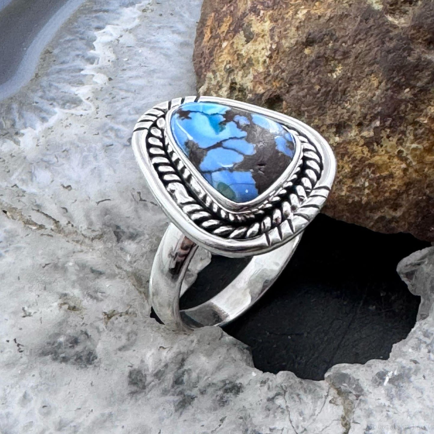 Sterling Silver Southwestern Style Golden Hill Turquoise Size 8 Ring For Women