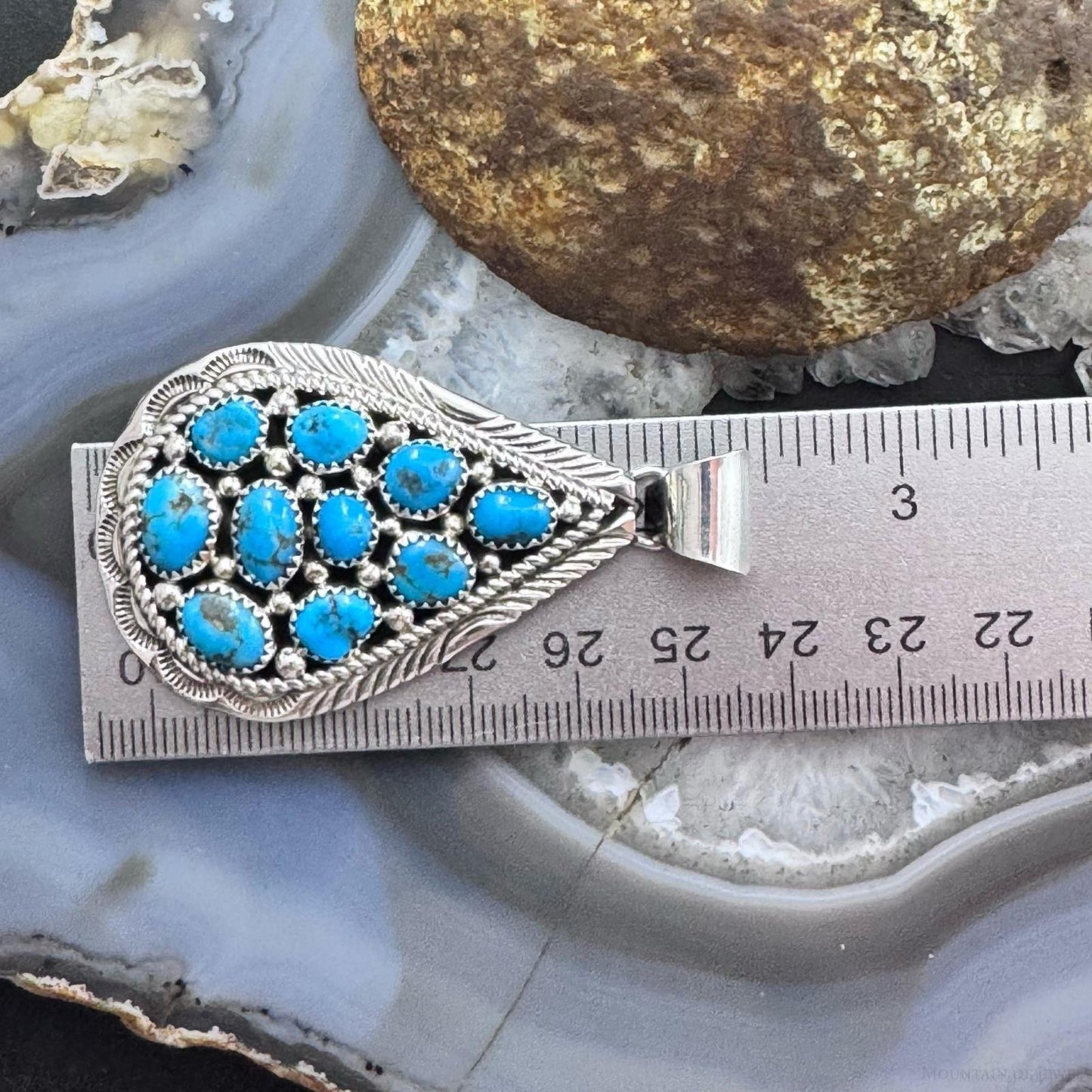 Marlene Jones Native American Sterling Silver Turquoise Teardrop Pendant For Women