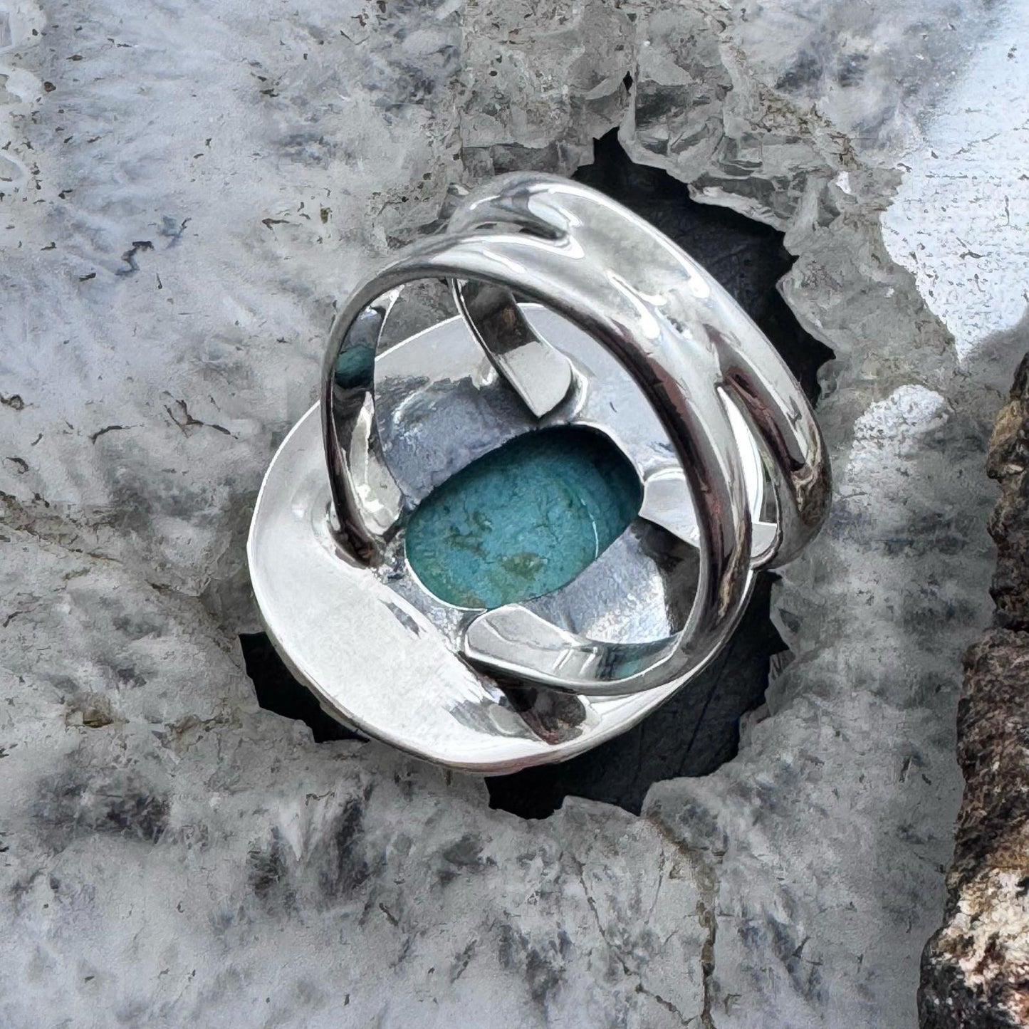 Sterling Silver Southwestern Style Oval Tibetan Turquoise Ring Size 8.75 For Women