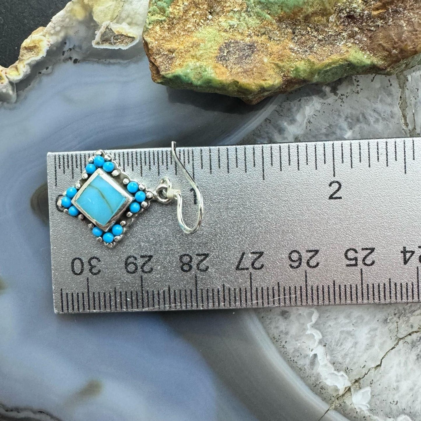 Sterling Silver Southwestern Style Turquoise Tiny Dangle Earrings For Women