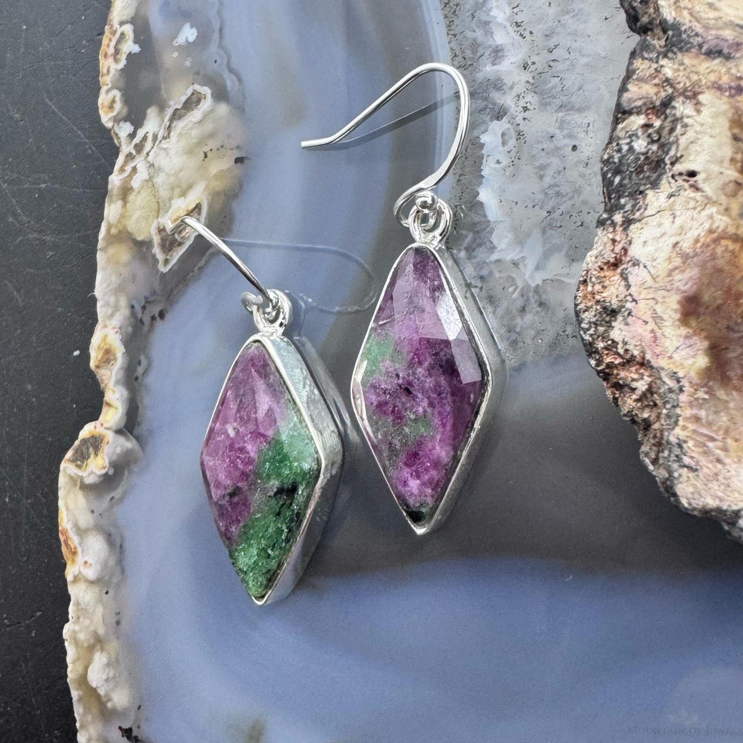 Sterling Silver Southwestern Style Kite Rubysozite Dangle Earrings For Women