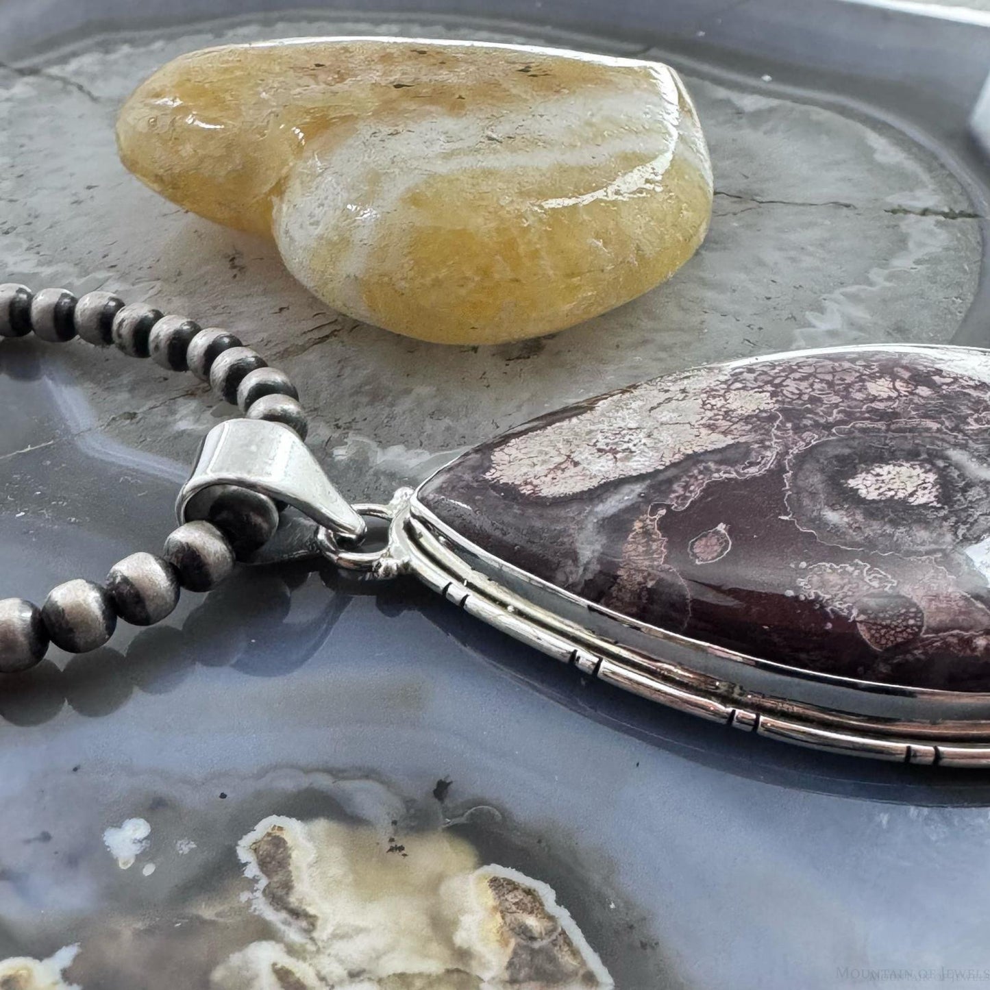 Sterling Silver Southwestern Style Large Teardrop Sunflower Jasper Unisex Pendant