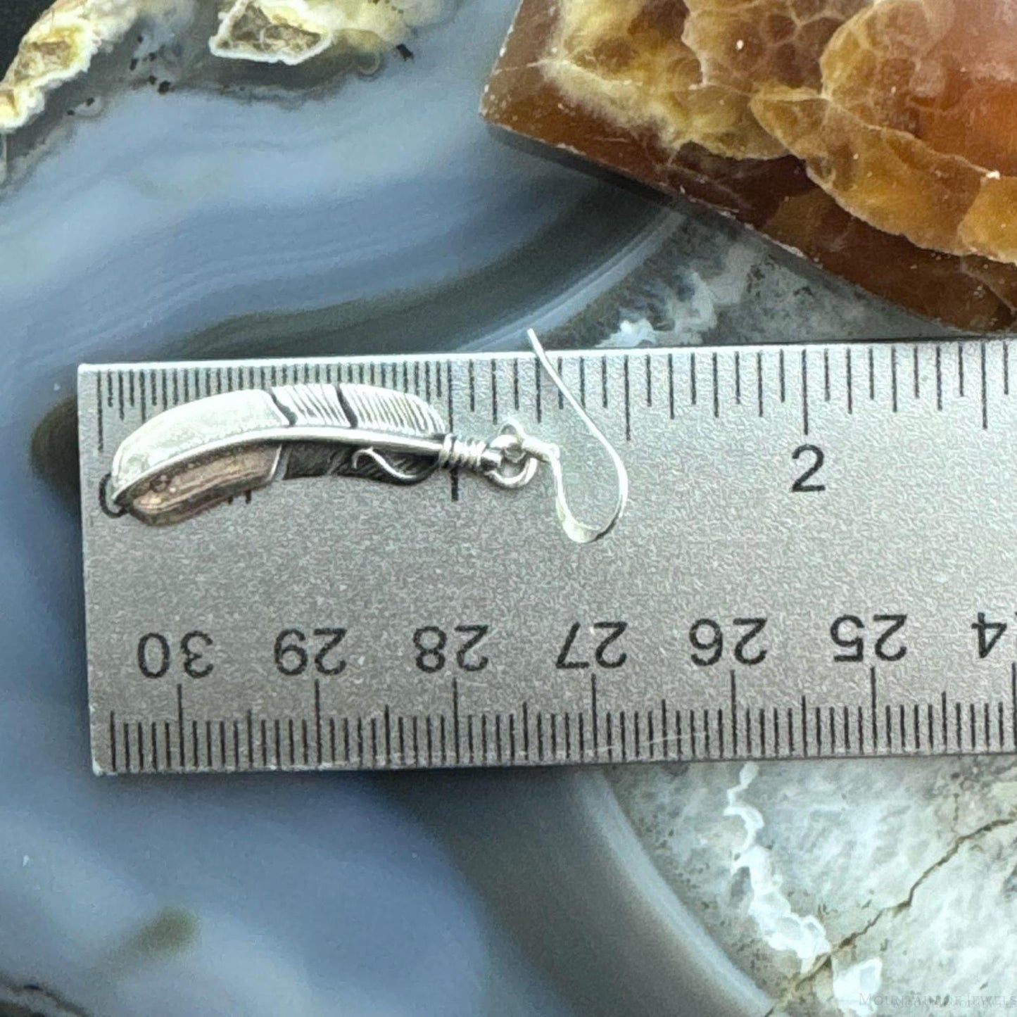 Sterling Silver Southwestern Style Curved Feather Dangle Earrings For Women