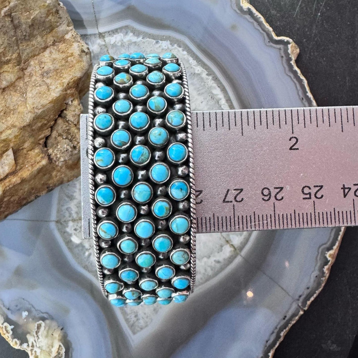 Sterling Silver Southwestern Style Multi Turquoise & Raindrops Bracelet For Women