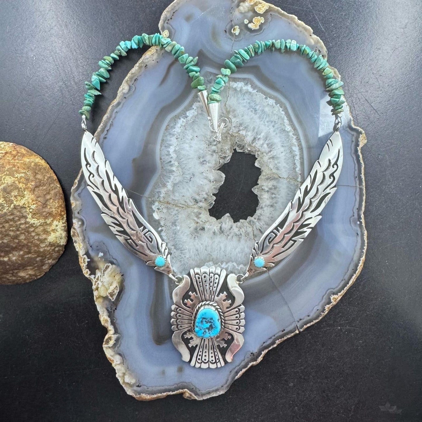 Tommy & Rosita Singer Sterling Silver Overlay Pendant w/Turquoise Necklace For Women