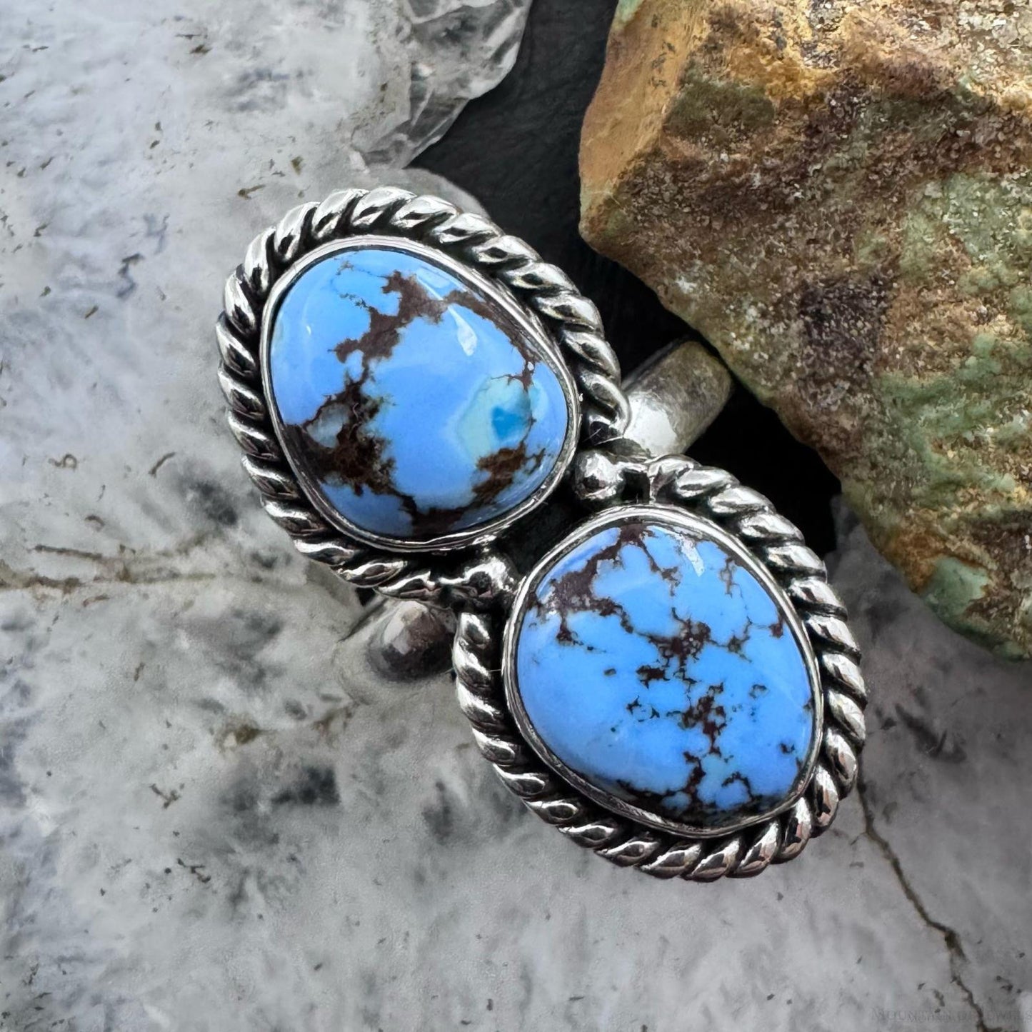 Sterling Silver Southwestern Style 2 Golden Hill Turquoise Ring Size10 For Women