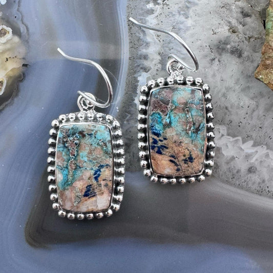 Sterling Southwestern Style Rectangle Shattuckite Dangle Earrings For Women