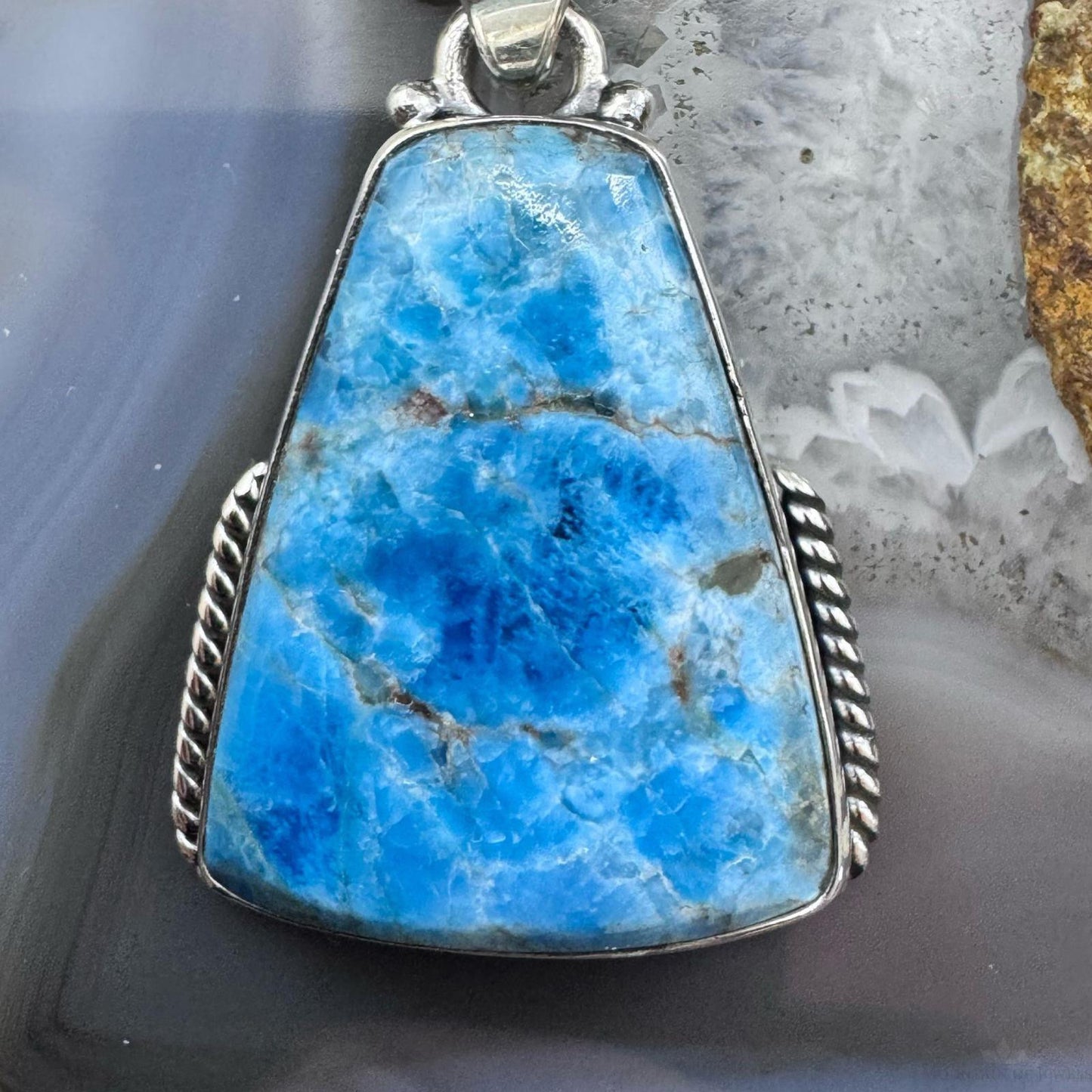 Sterling Silver Southwestern Style Triangle Apatite Decorated Pendant For Women