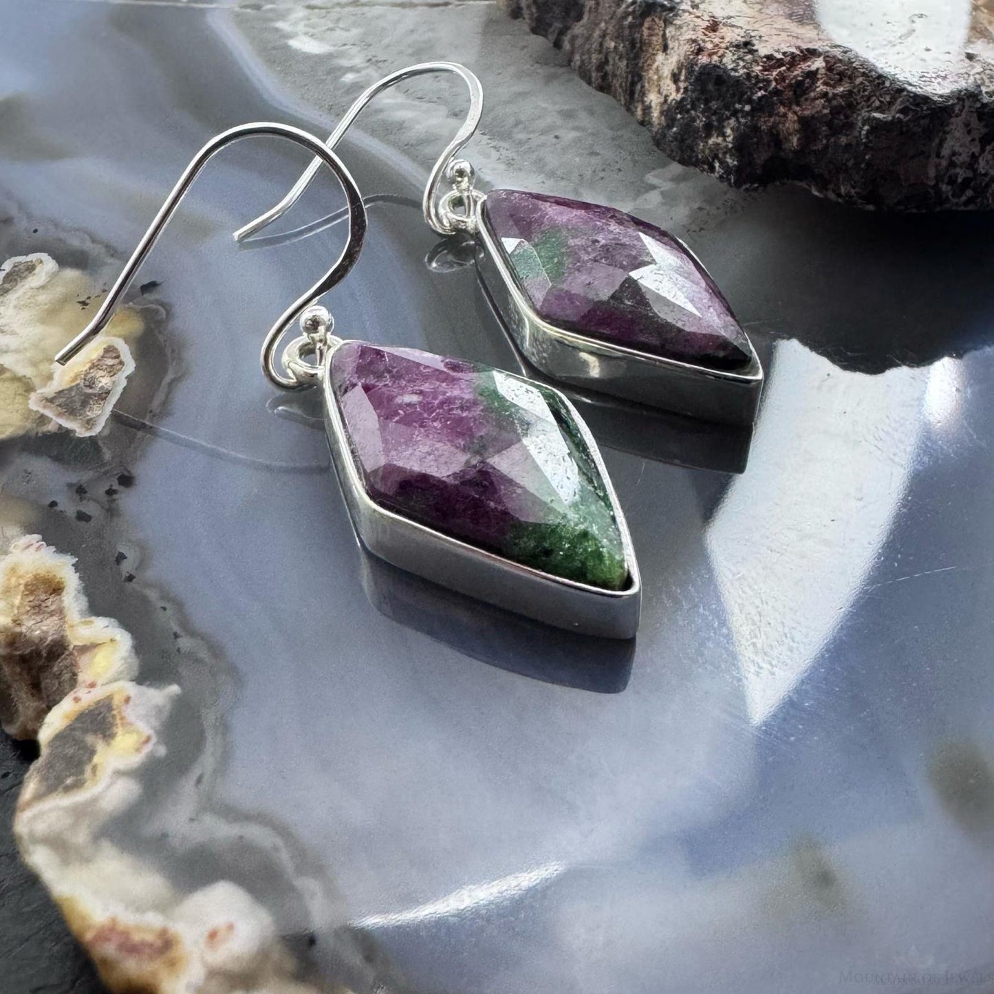 Sterling Silver Southwestern Style Kite Rubysozite Dangle Earrings For Women