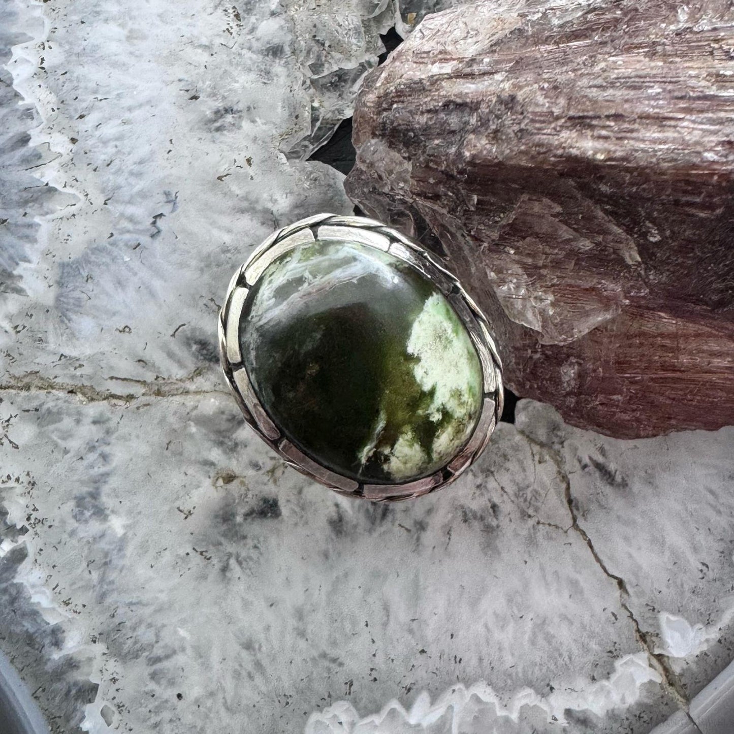 Sterling Silver Southwestern Style Oval Chrome Chalcedony Ring Size 7 For Women
