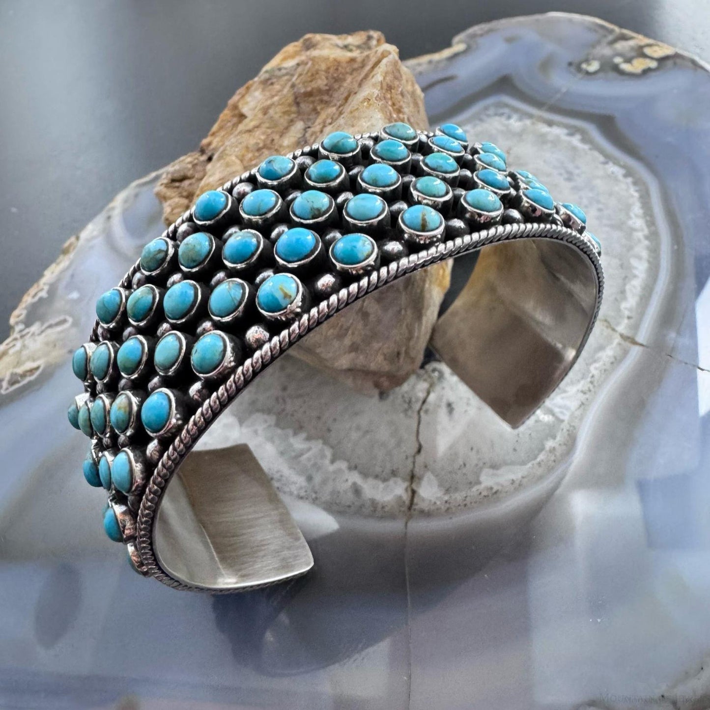 Sterling Silver Southwestern Style Multi Turquoise & Raindrops Bracelet For Women