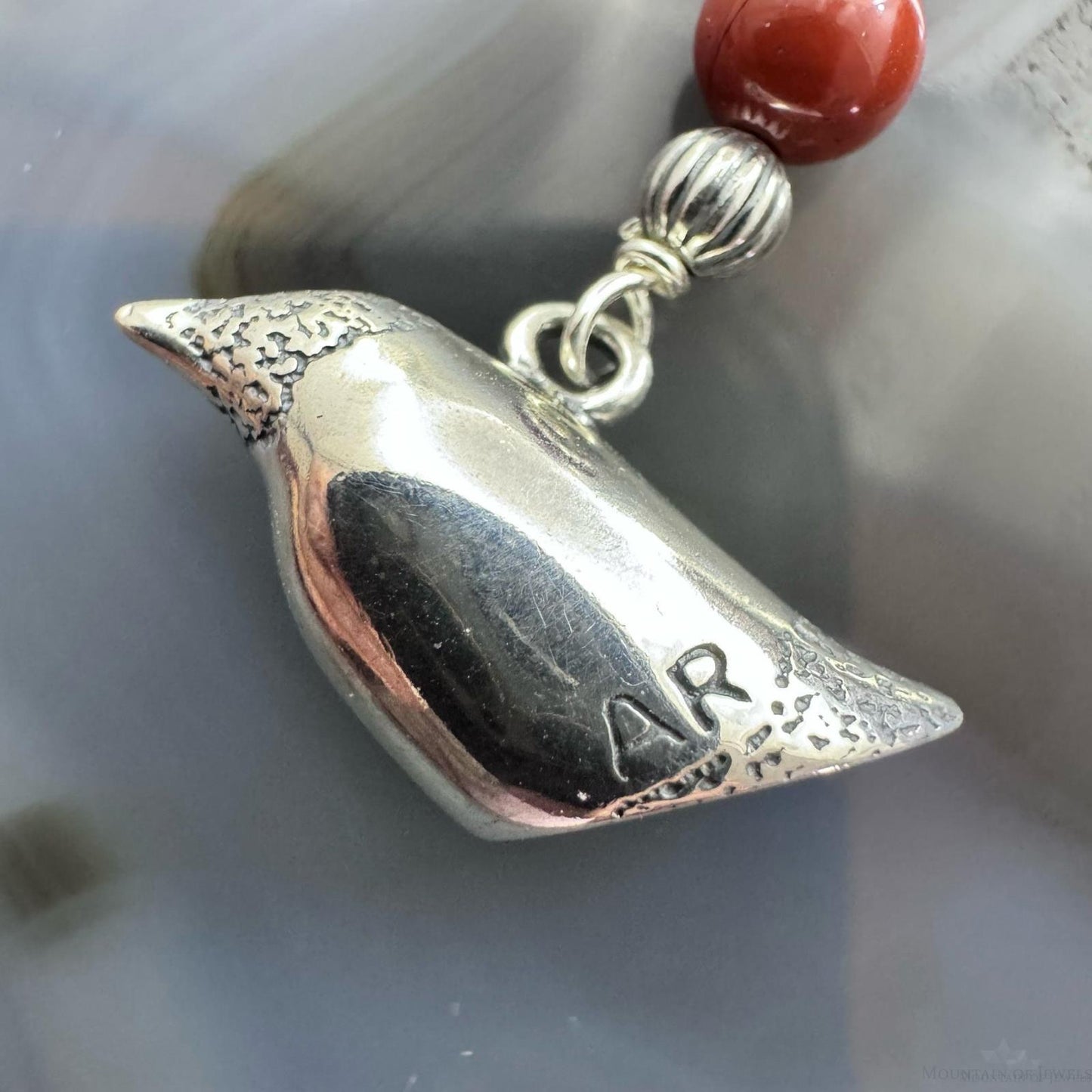 Andrew Rodriguez Sterling Silver Crow With 2 Tiny Red Jasper Beads Dangle Earrings For Women
