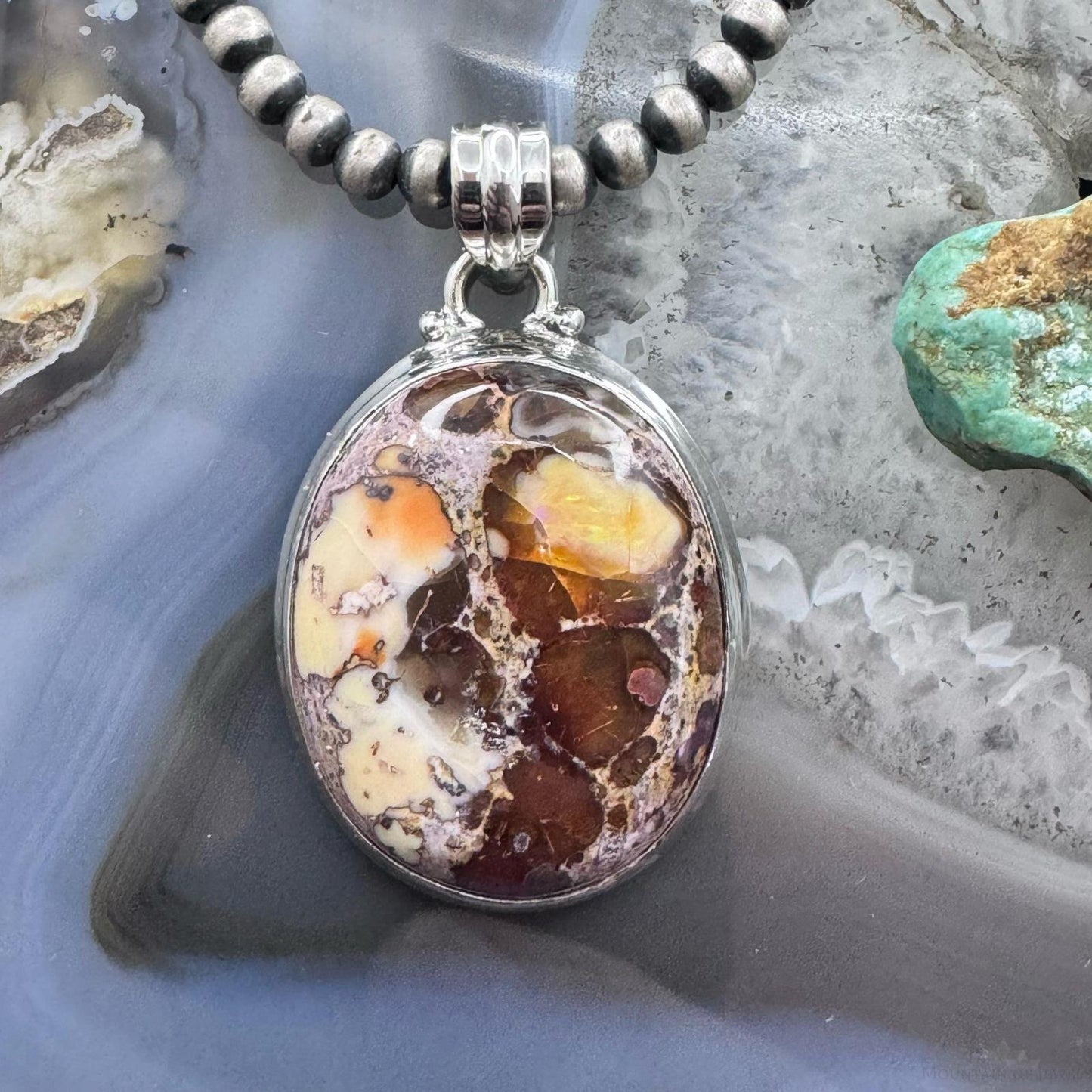 Sterling Silver Southwestern Style Oval Mexican Fire Opal Pendant For Women
