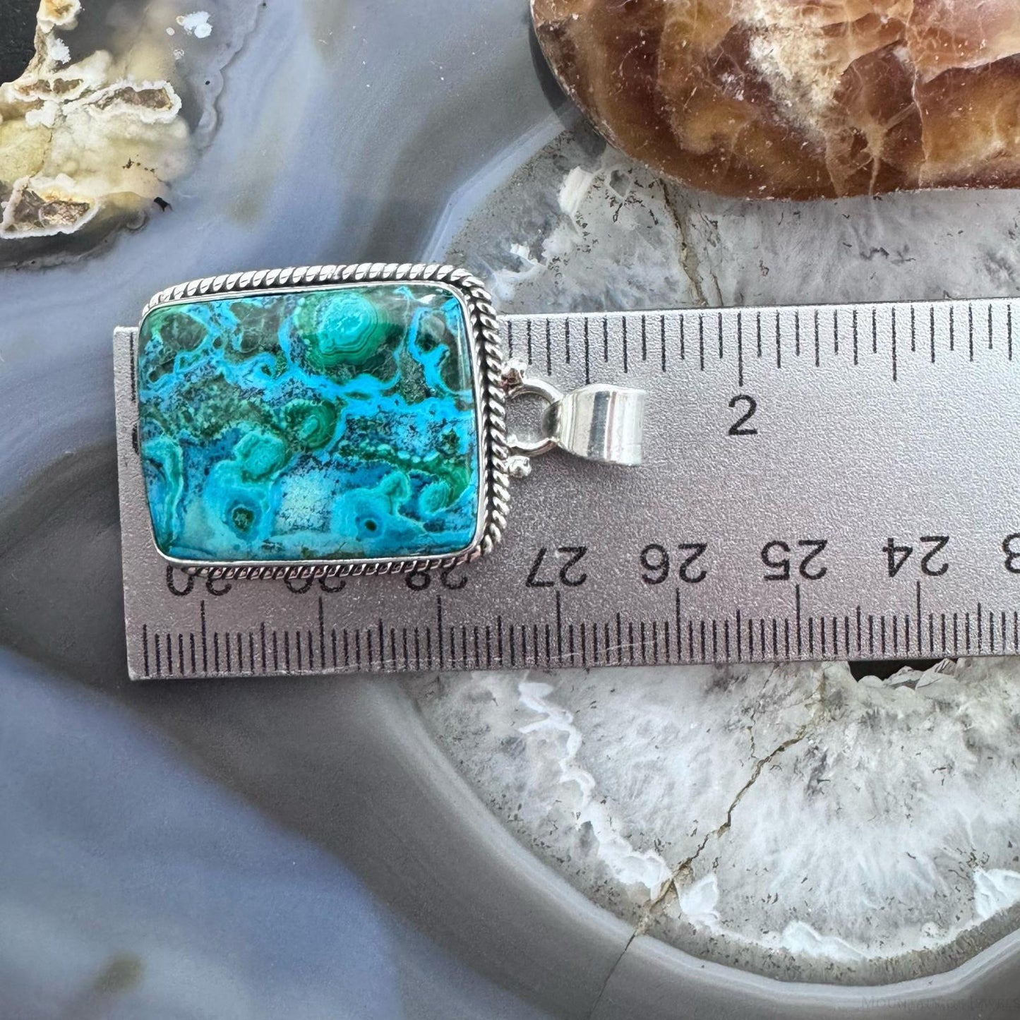 Sterling Silver Southwestern Style Rectangle Azurite Malachite Unisex Pendant