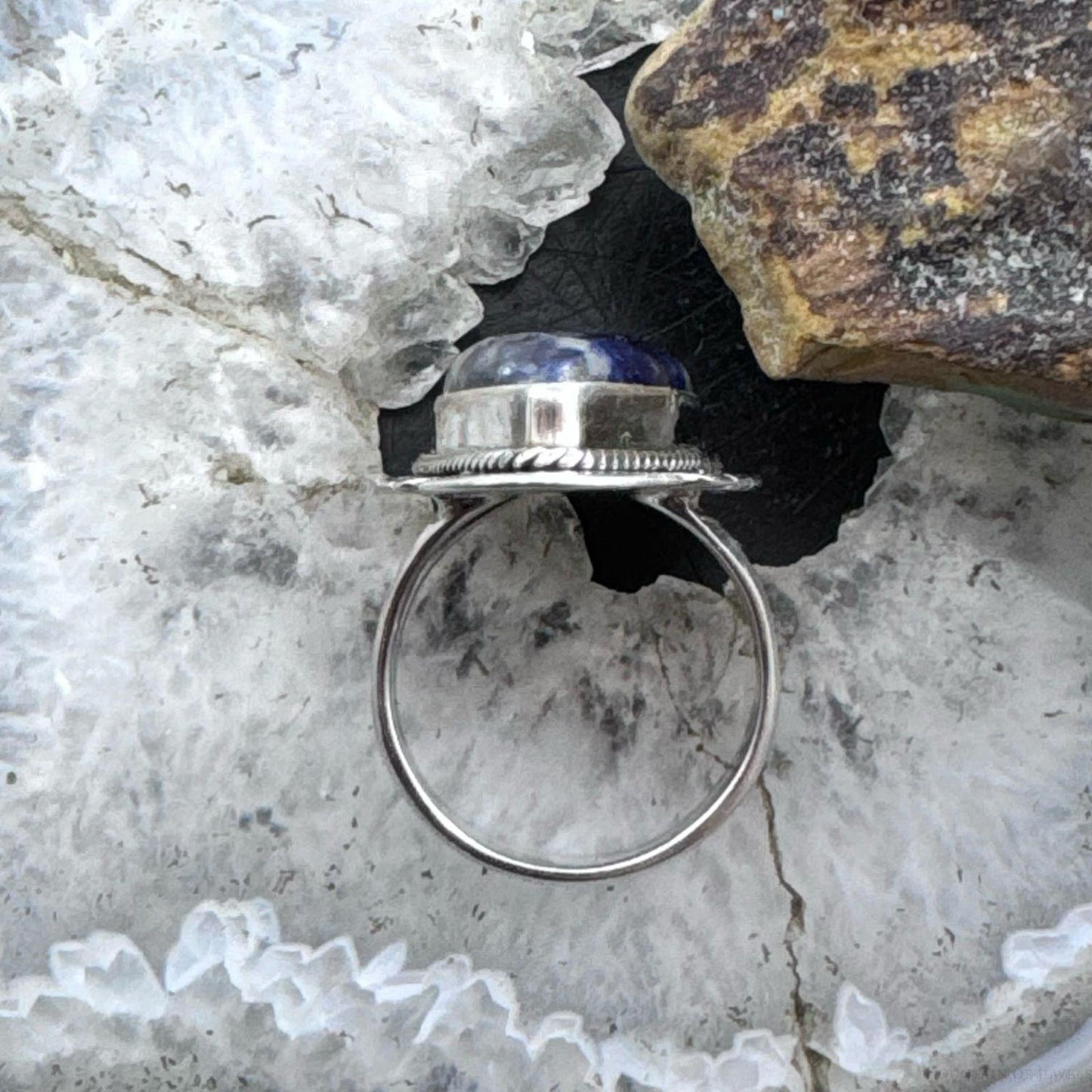 Sterling Silver Southwestern Style Teardrop Sodalite Decorated Ring Size 7 For Women